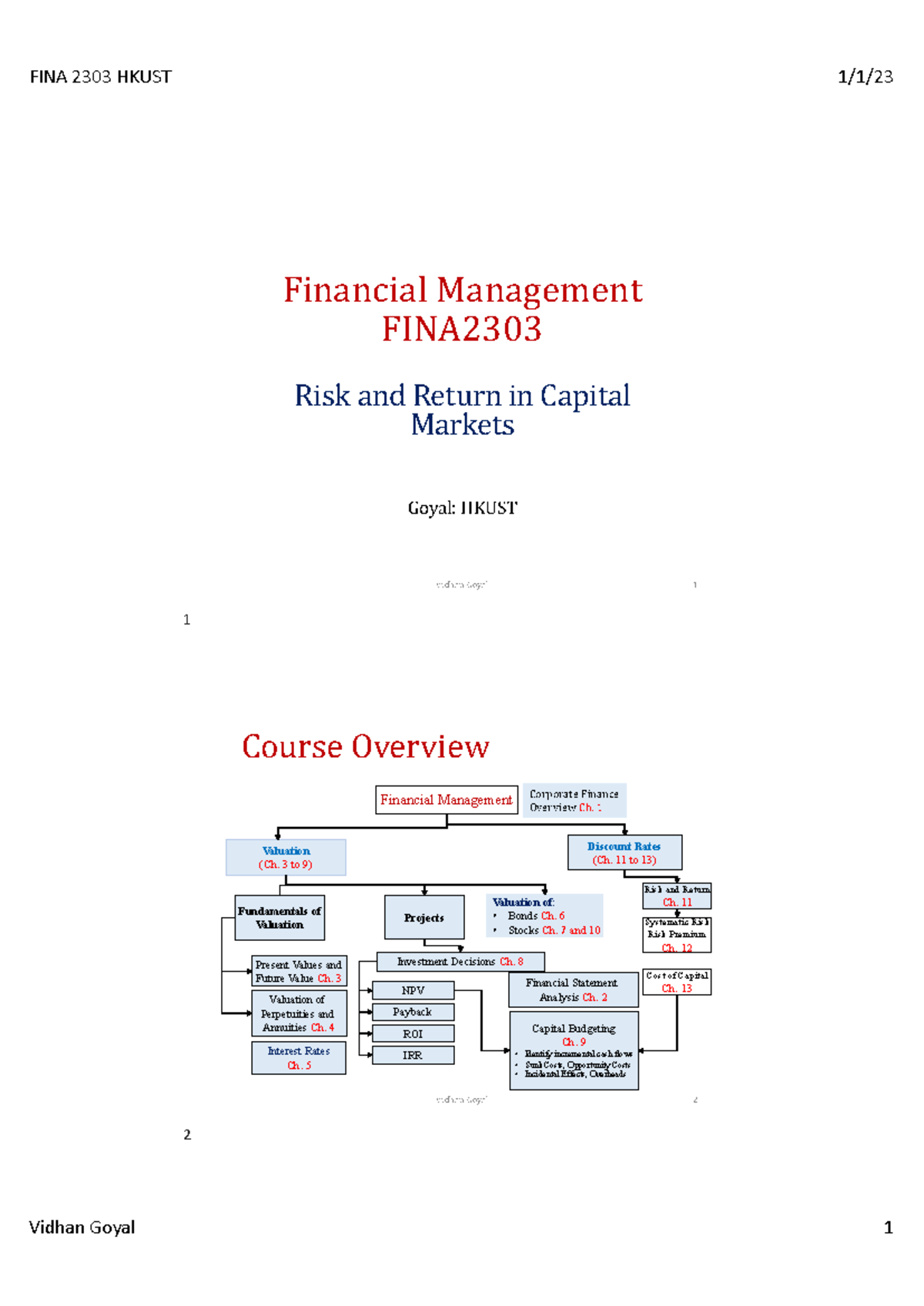 FINA 2303 HKUST Financial Management: Risk and Return Overview - Studocu