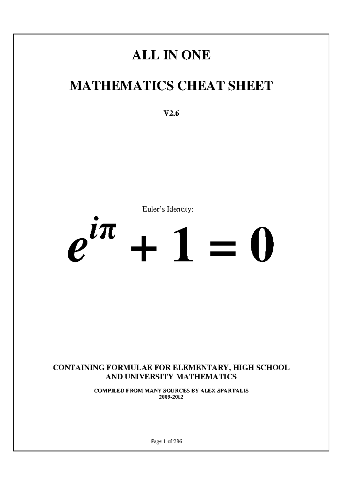 Mathematics Cheatsheet - All In One (V2.6) for All Levels - Studocu