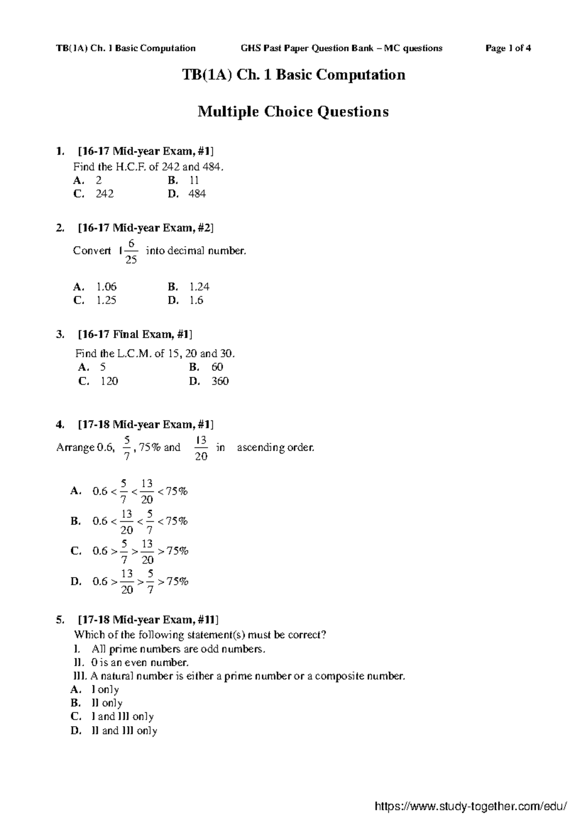 16 21 1A Ch 1 - Basic Computation & Multiple Choice Questions - Studocu