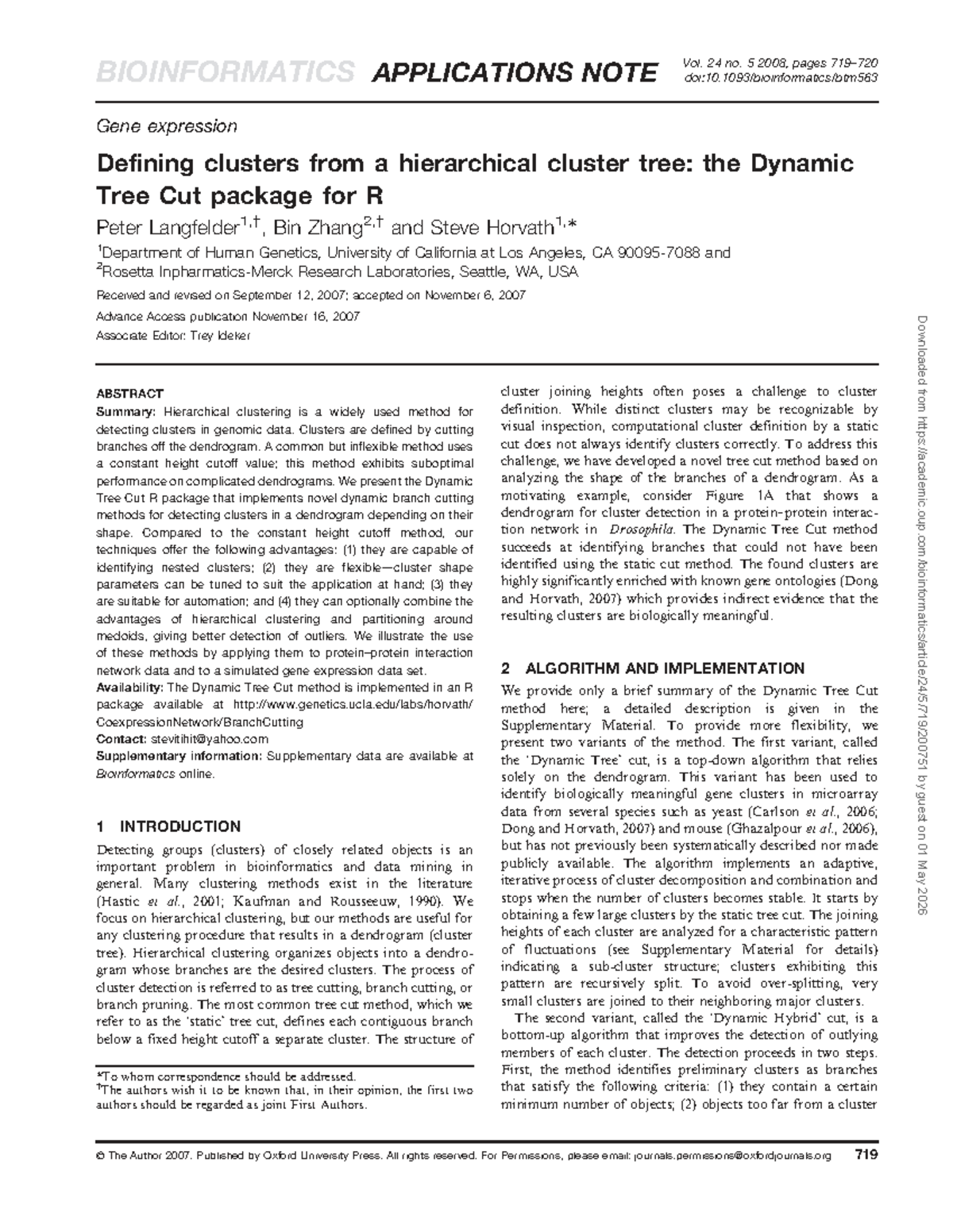 Dynamic Tree Cut: Advanced Hierarchical Clustering in R (BIO 24-5 ...