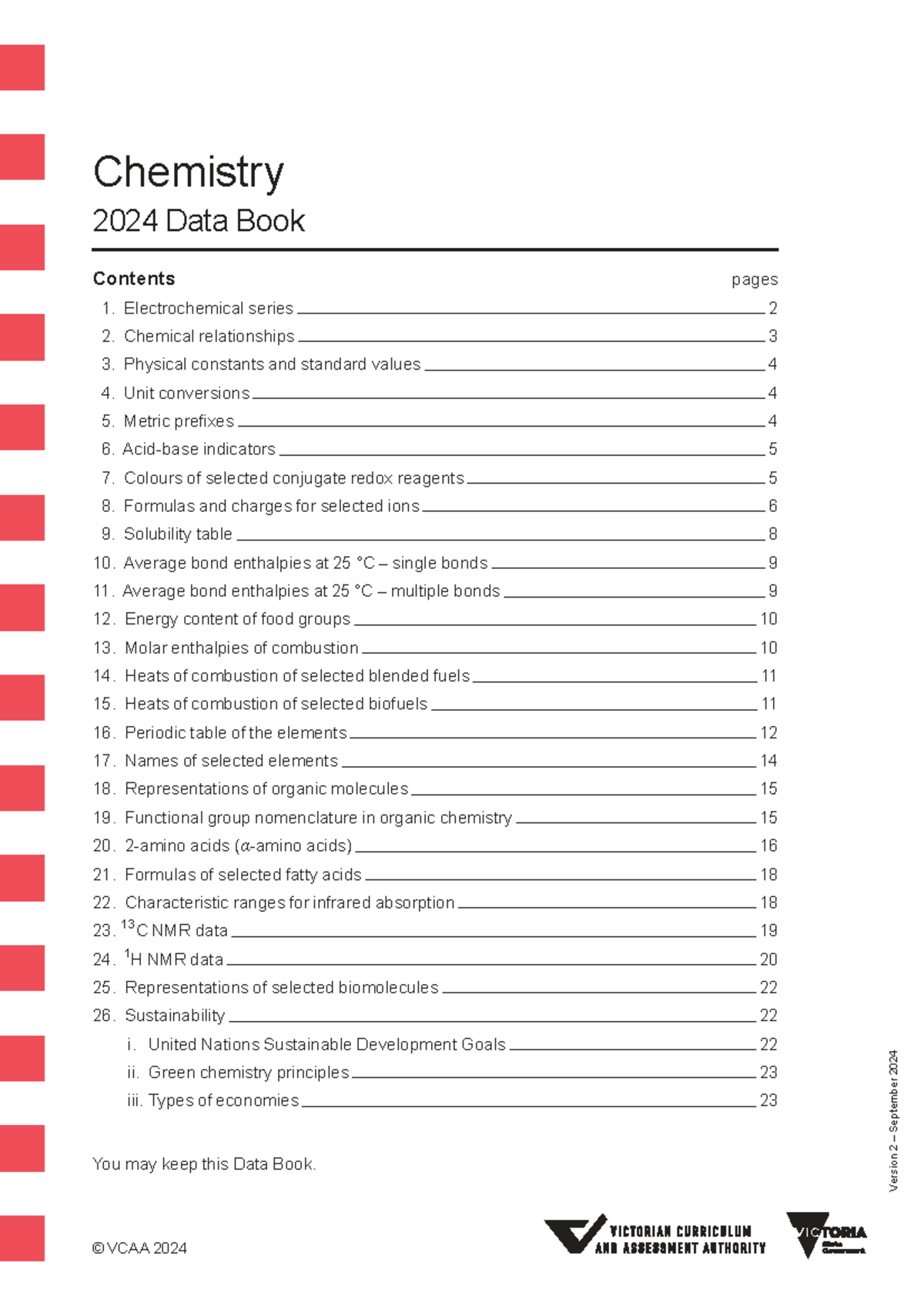 VCE Chemistry 2024 Data Book: Key Concepts and Constants - Studocu