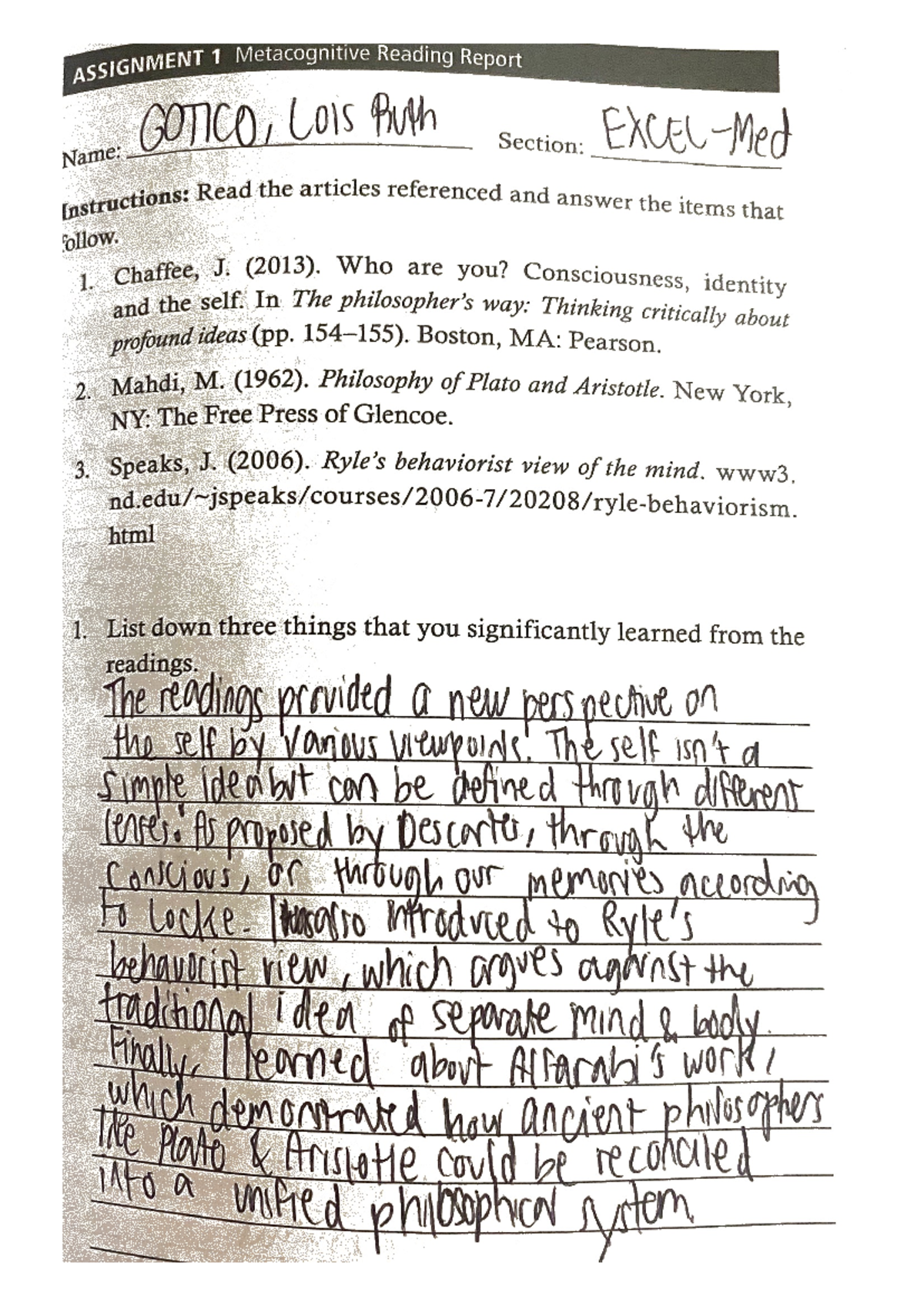 ASSIGNMENT 1: Metacognitive Reading Report on Identity & Self - Studocu