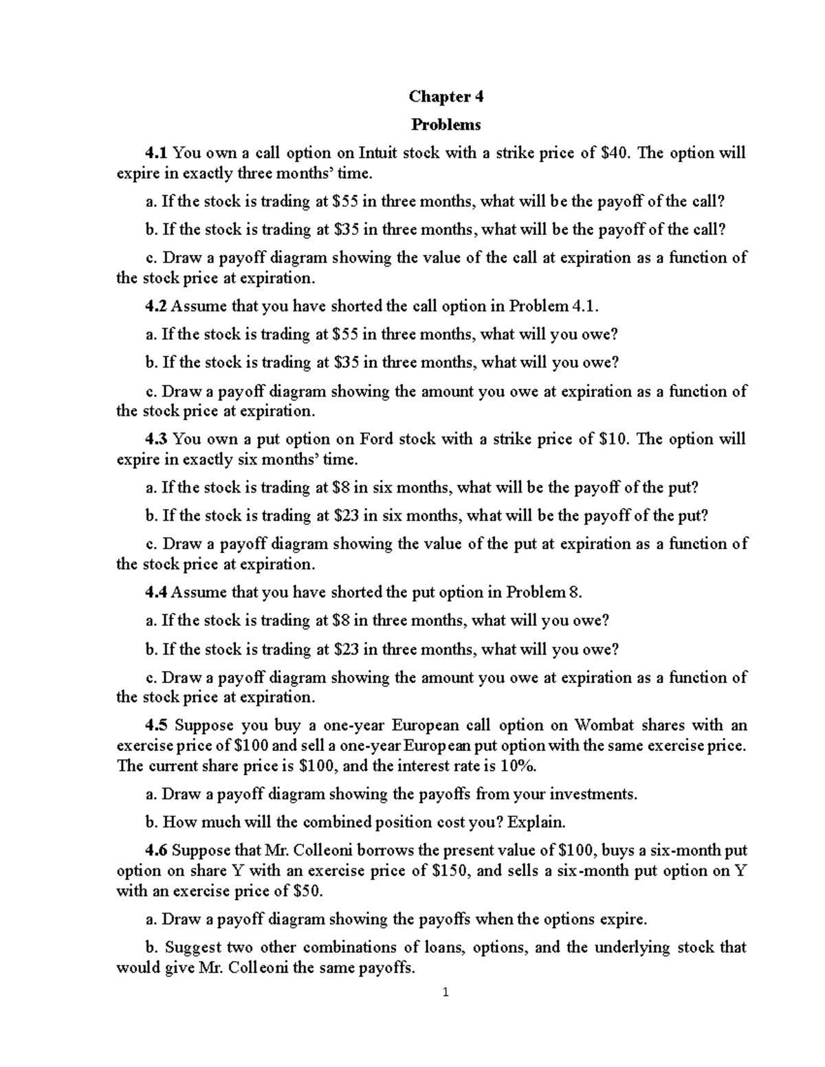 Chapter 4 Exercises on Options and Futures Valuation - fwncWE,VKOWev ...