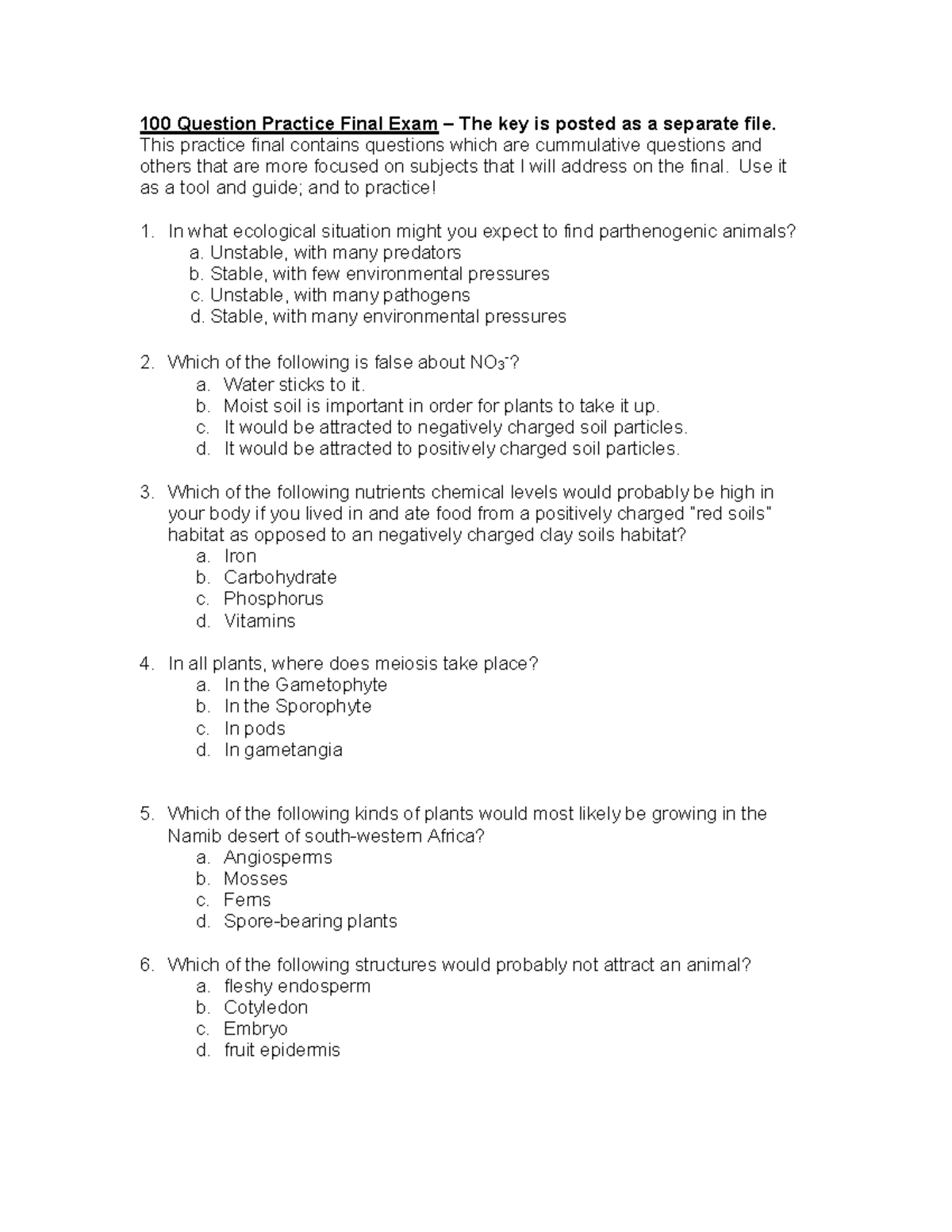 Bio 1106 Sp2022 Final Exam - Comprehensive Practice Questions Guide ...