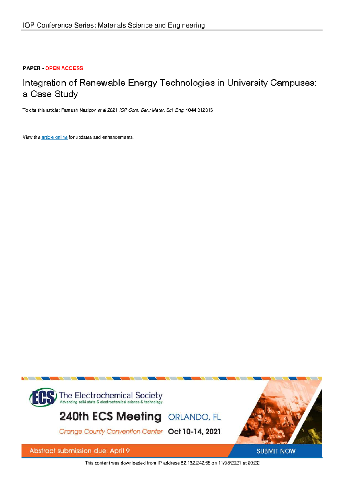 Integration of Renewable Energy Tech in University Campuses: Case Study ...