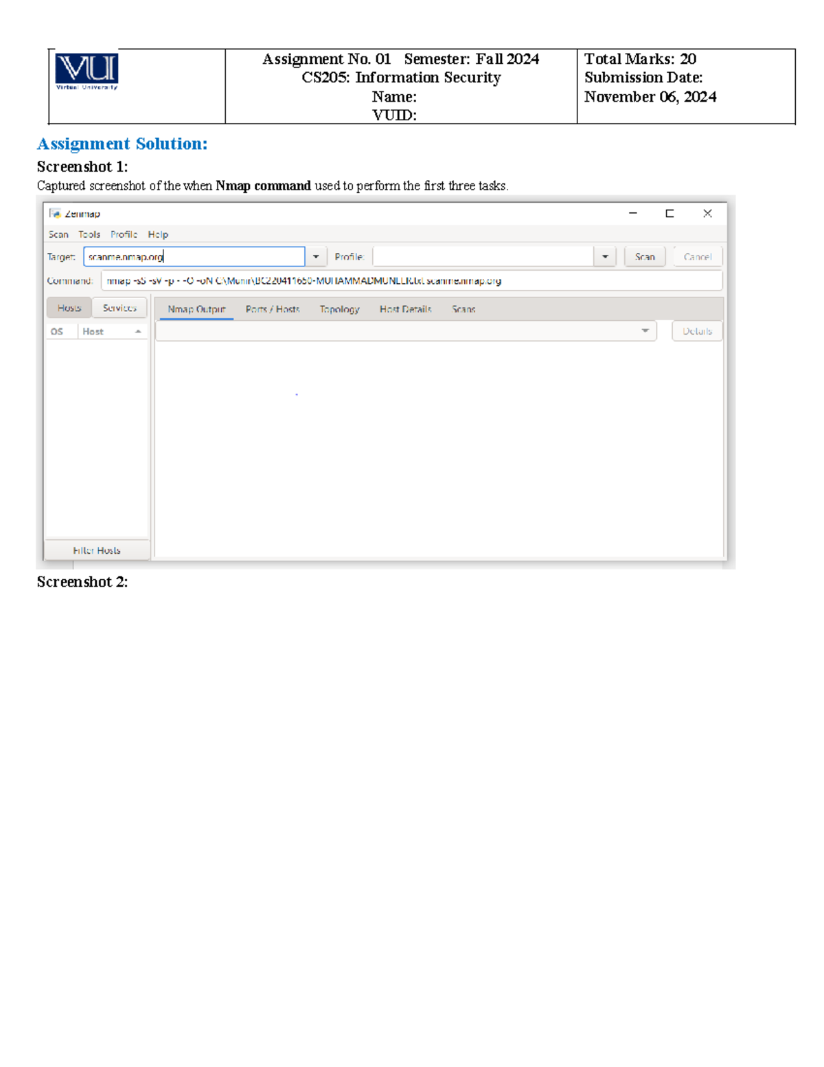CS-205 Asgmt 1 - Information Security - Assignment No. 01 Semester ...