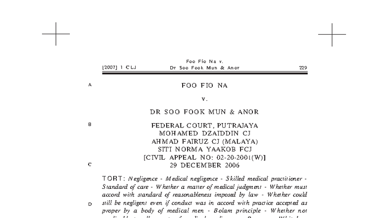 [2007] 1 CLJ - Foo Fio Na v. Dr Soo Fook Mun & Anor: Medical Negligence ...