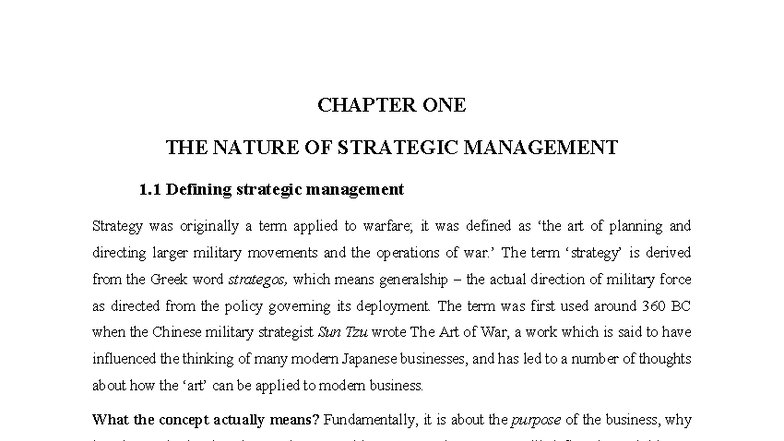 Bba400 - notes 2024 - CHAPTER ONE THE NATURE OF STRATEGIC MANAGEMENT 1 ...