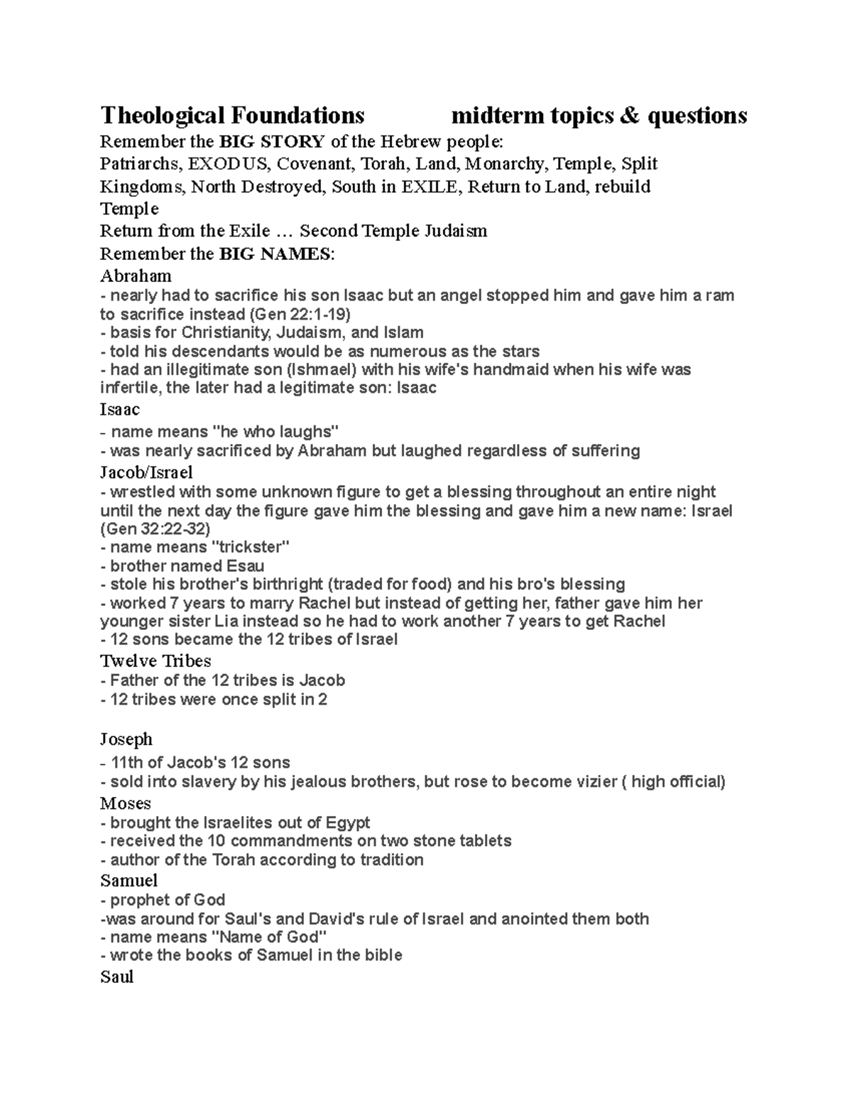 Theological Foundations Midterm Study Guide: Key Topics & Questions ...