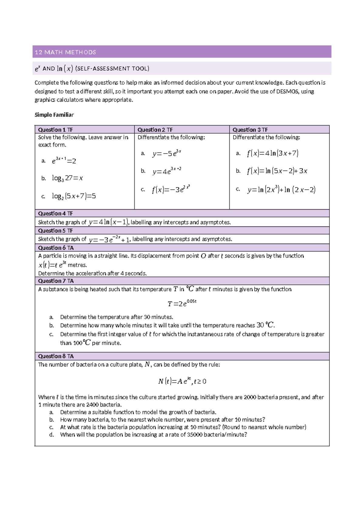 SAT 2 - e^x and ln(x) Methods Practice Questions - Studocu
