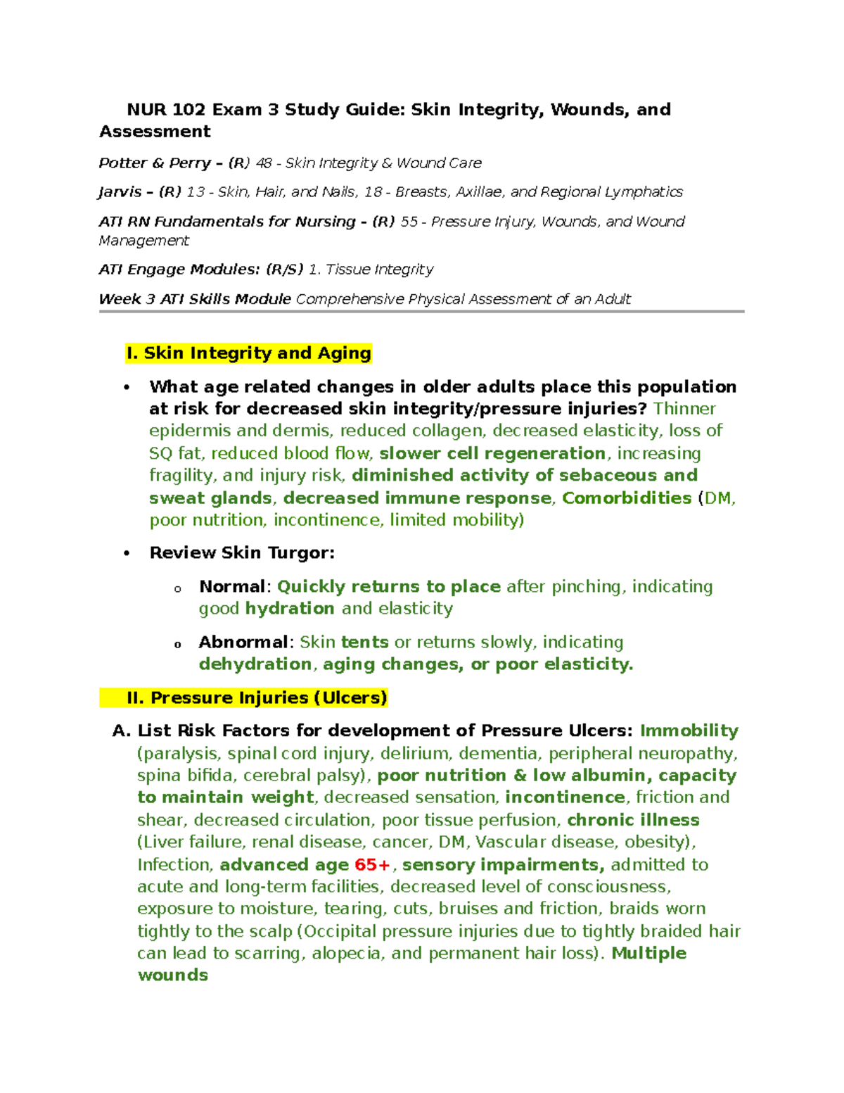 NUR 102 Exam 3 Study Guide: Skin Integrity & Wound Care Essentials ...