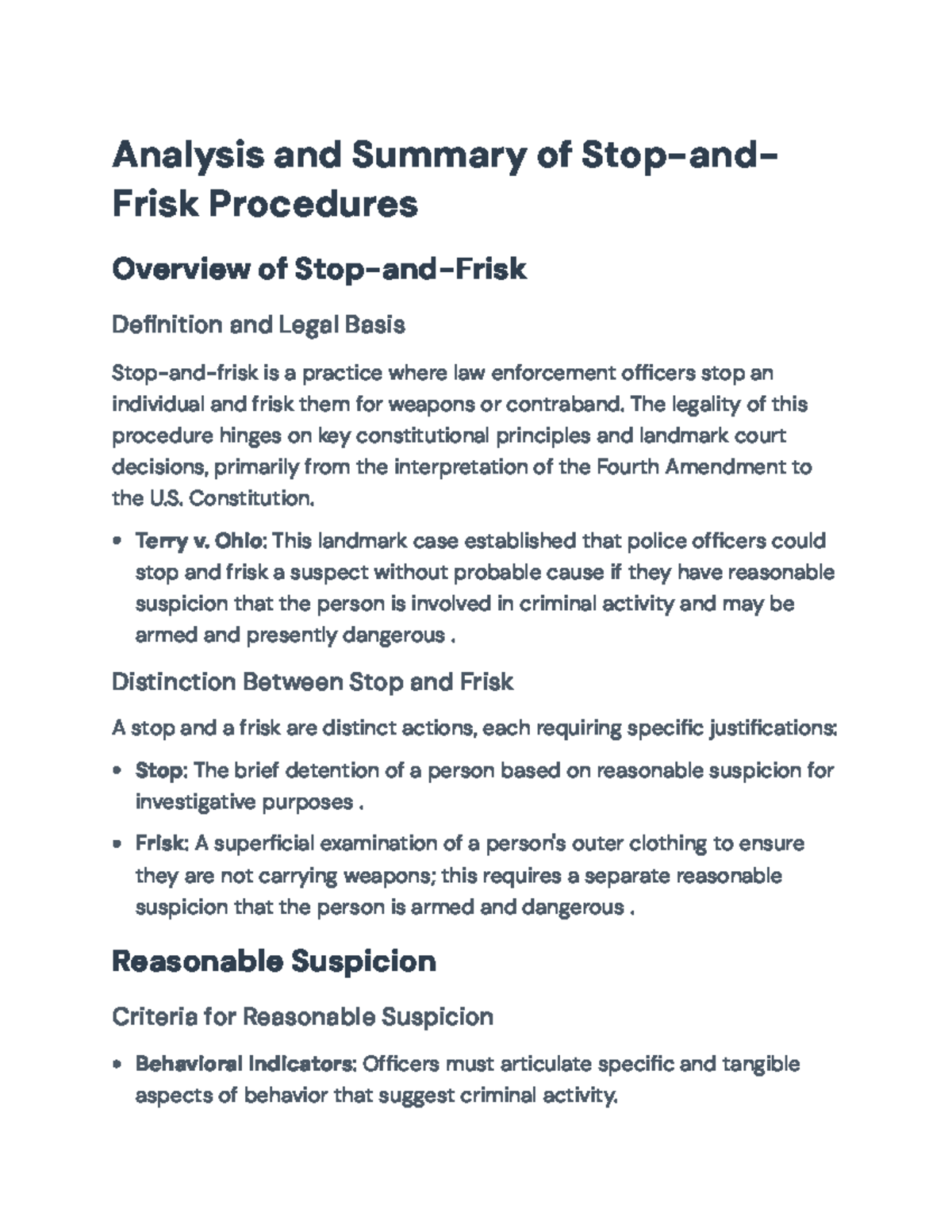 Analysis of Stop-and-Frisk Procedures: Legal Framework & Implications ...