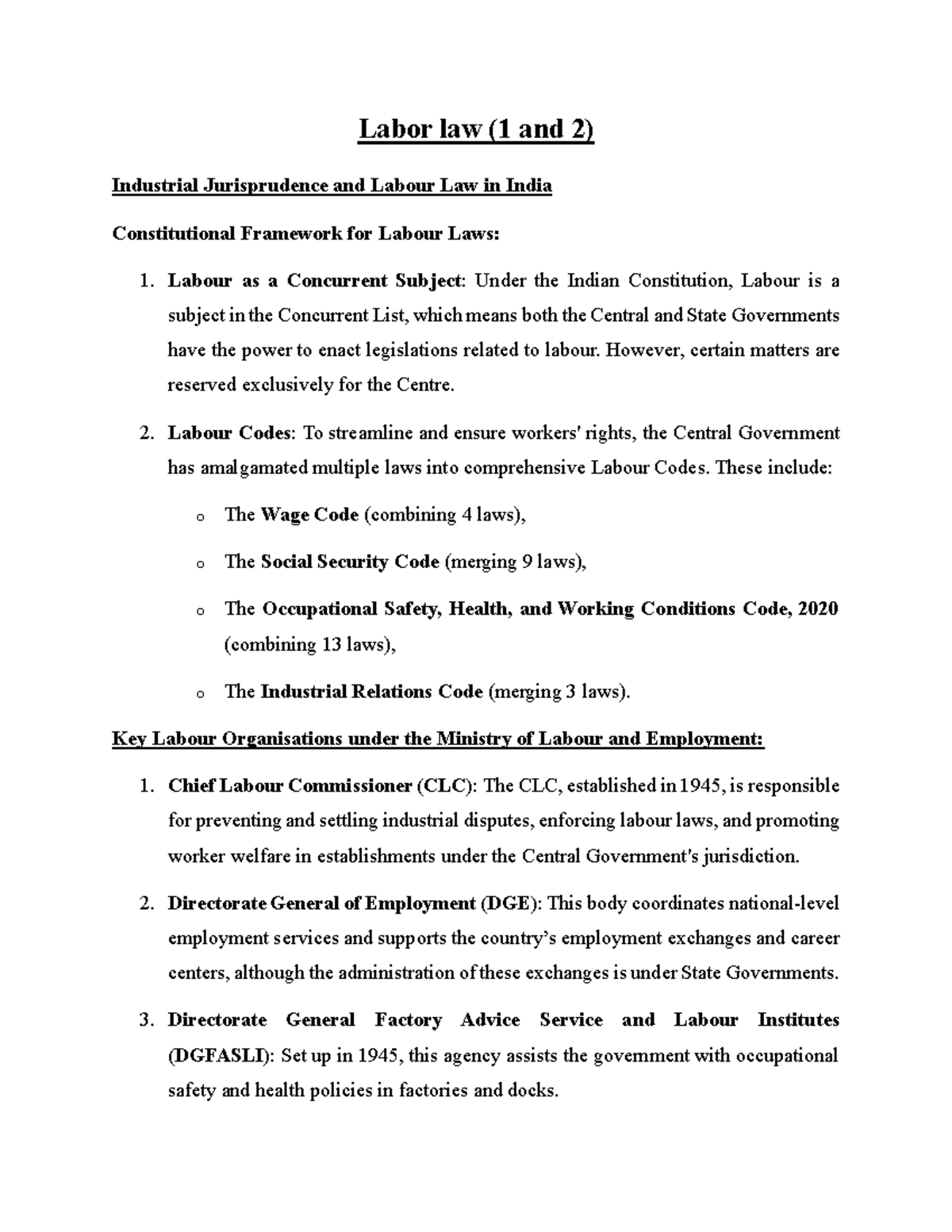 1-2 labour - notes - Labor law (1 and 2) Industrial Jurisprudence and ...