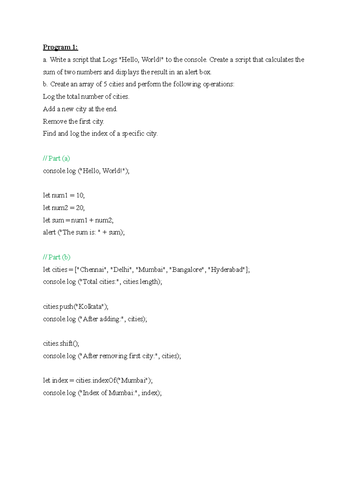 FSD Lab Manual: Program 1 & 2 - JavaScript Basics and Functions - Studocu