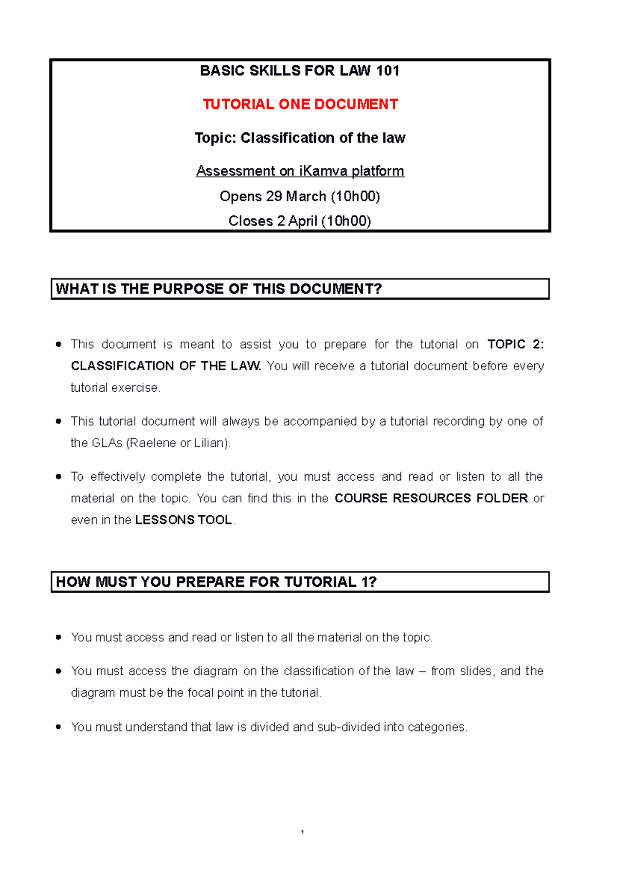 Tutorial+1+ Document+ + Classification+OF+THE+LAW+ + Student+ Guide 1 ...