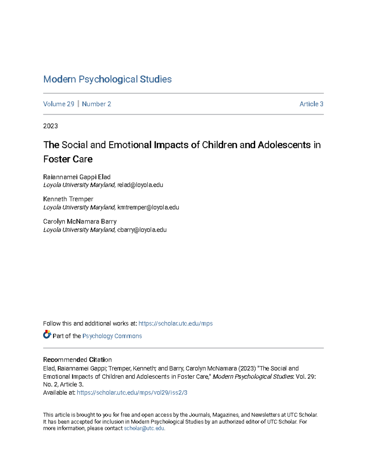 The Social and Emotional Impacts of Children and Adolescents in Foster ...