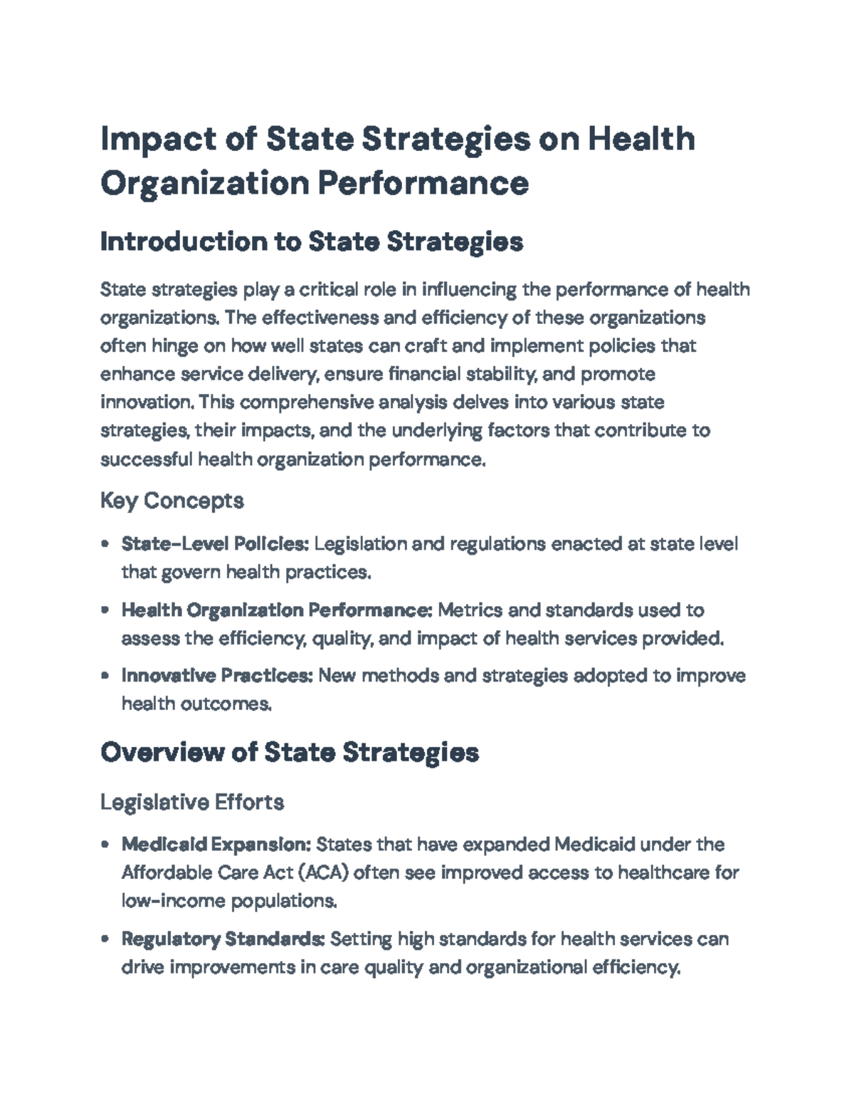 Impact of State Strategies on Health Org Performance - Analysis ...