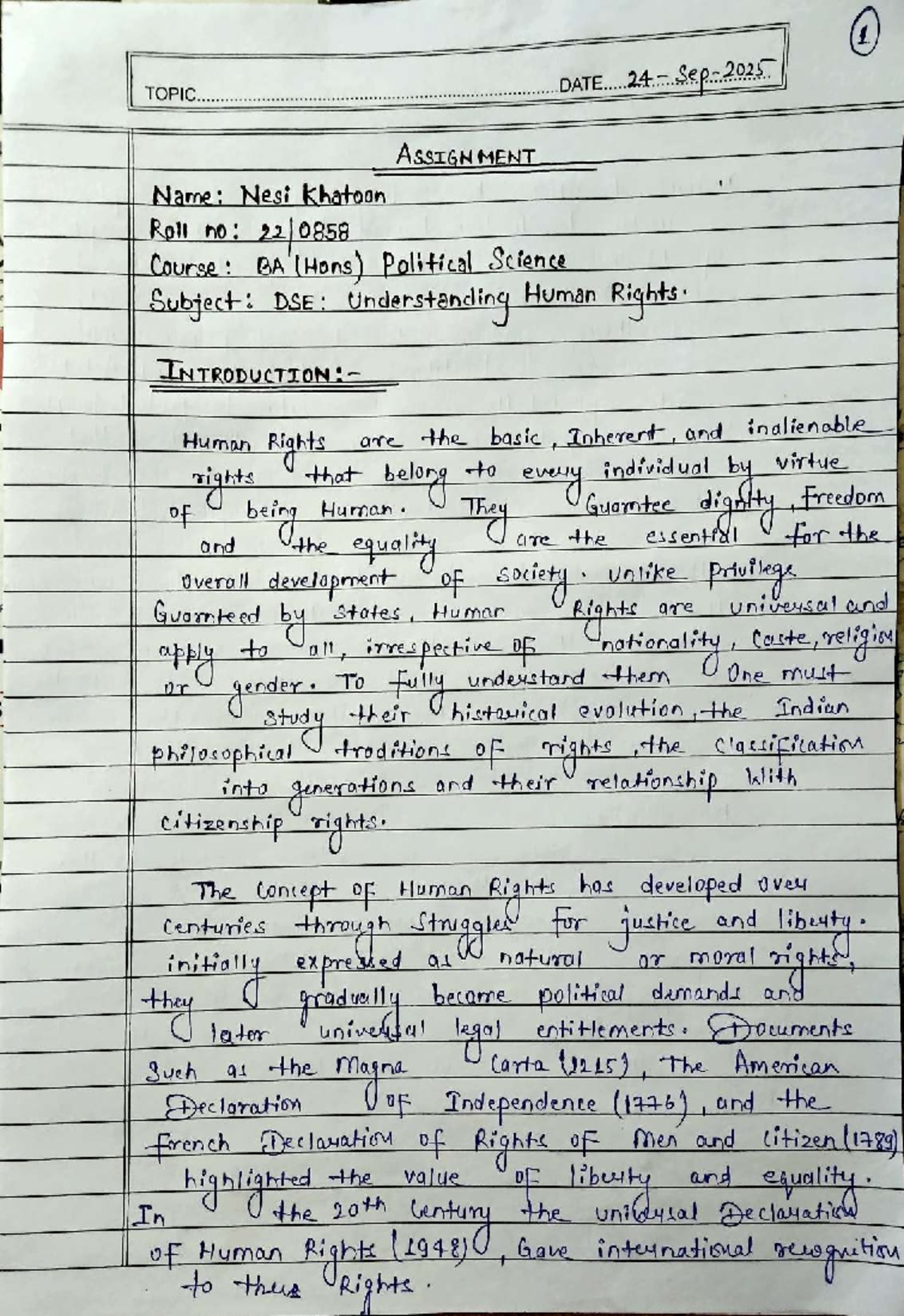 DSE: Assignment on Understanding Human Rights in Political Science ...