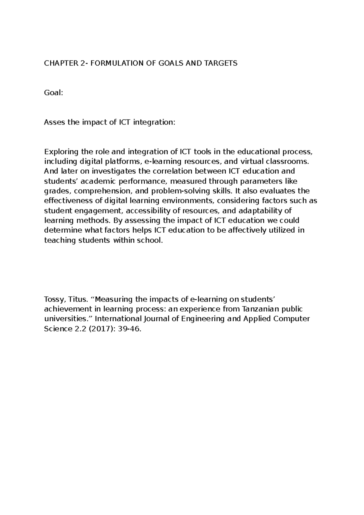 Chapter 2: Goals & Targets for ICT Integration in Education - Studocu