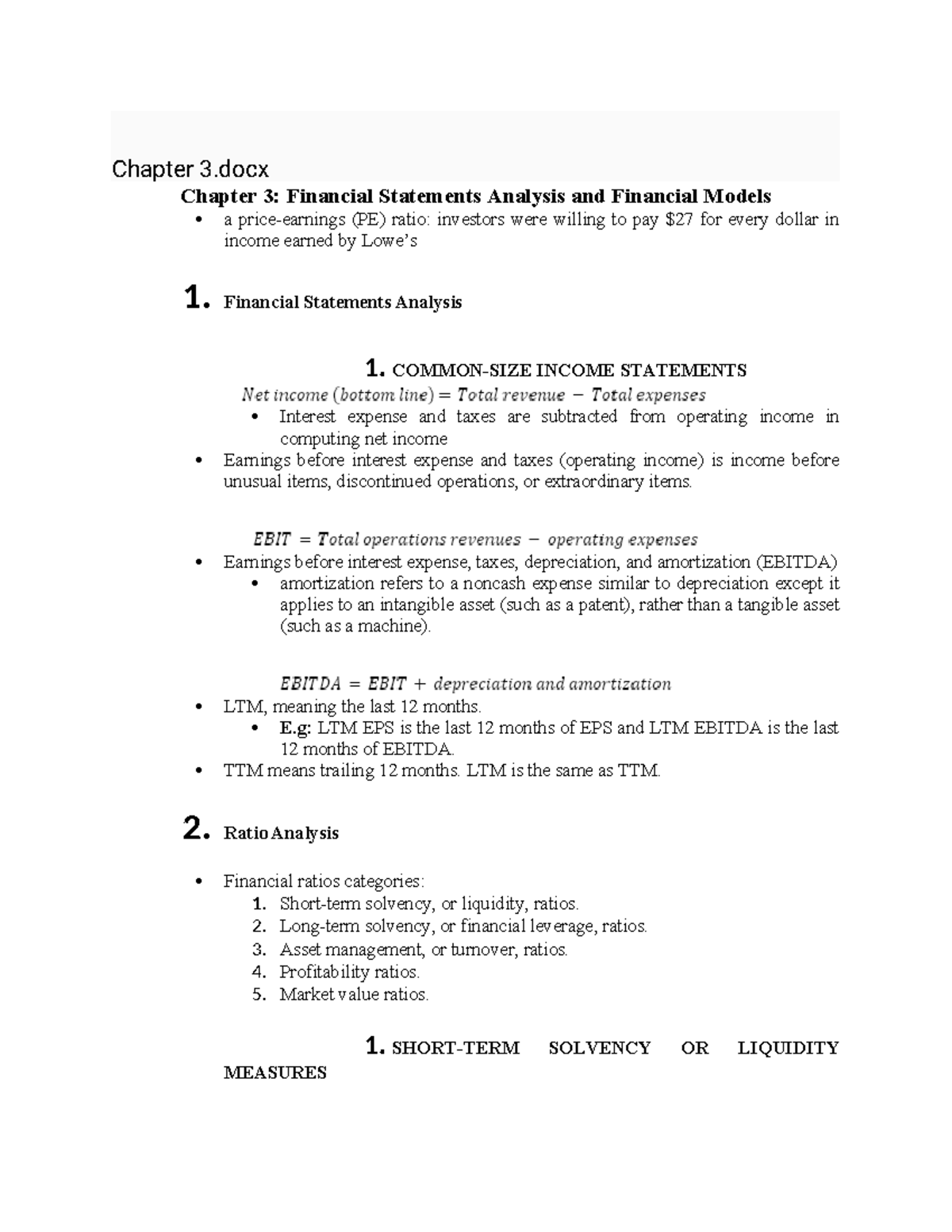 Chapter 3 - Analysis of Financial Statements and Models - Studocu