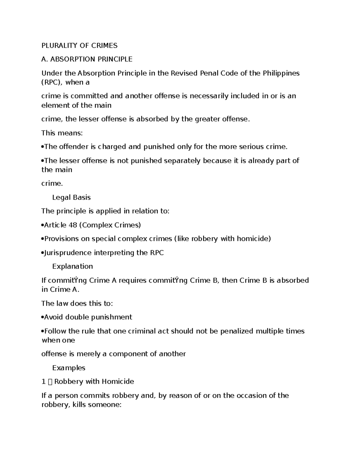 CRIM 101: Lecture Notes on Absorption Principle in Crimes - Studocu