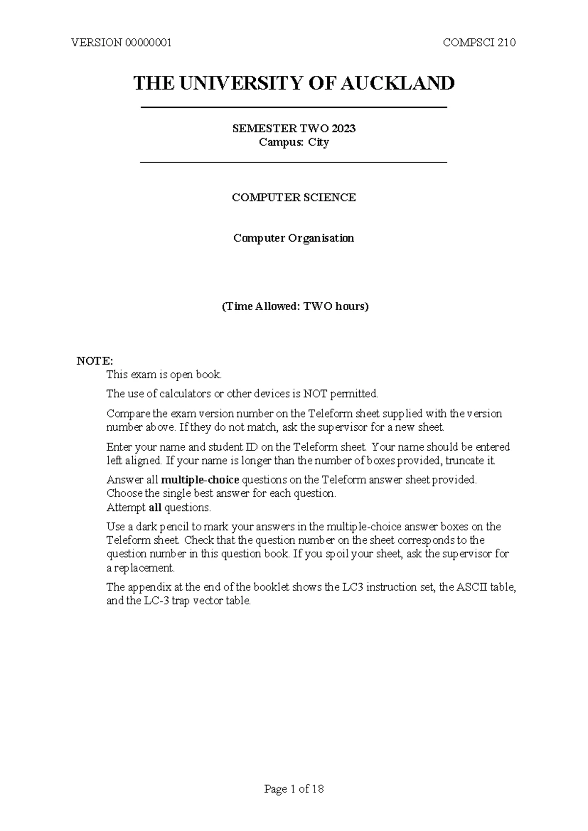 COMPSCI 210: Final Exam Study Guide on Computer Organisation - COMPSCI ...