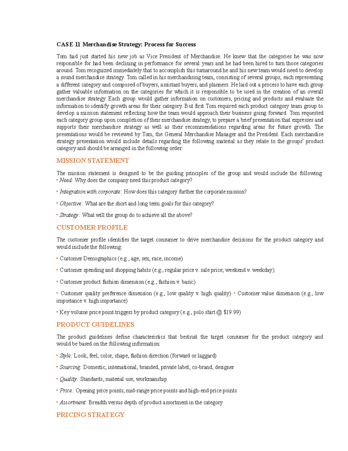 CASE 11 Merchandise Strategy: Guidelines for Team Presentations - Studocu
