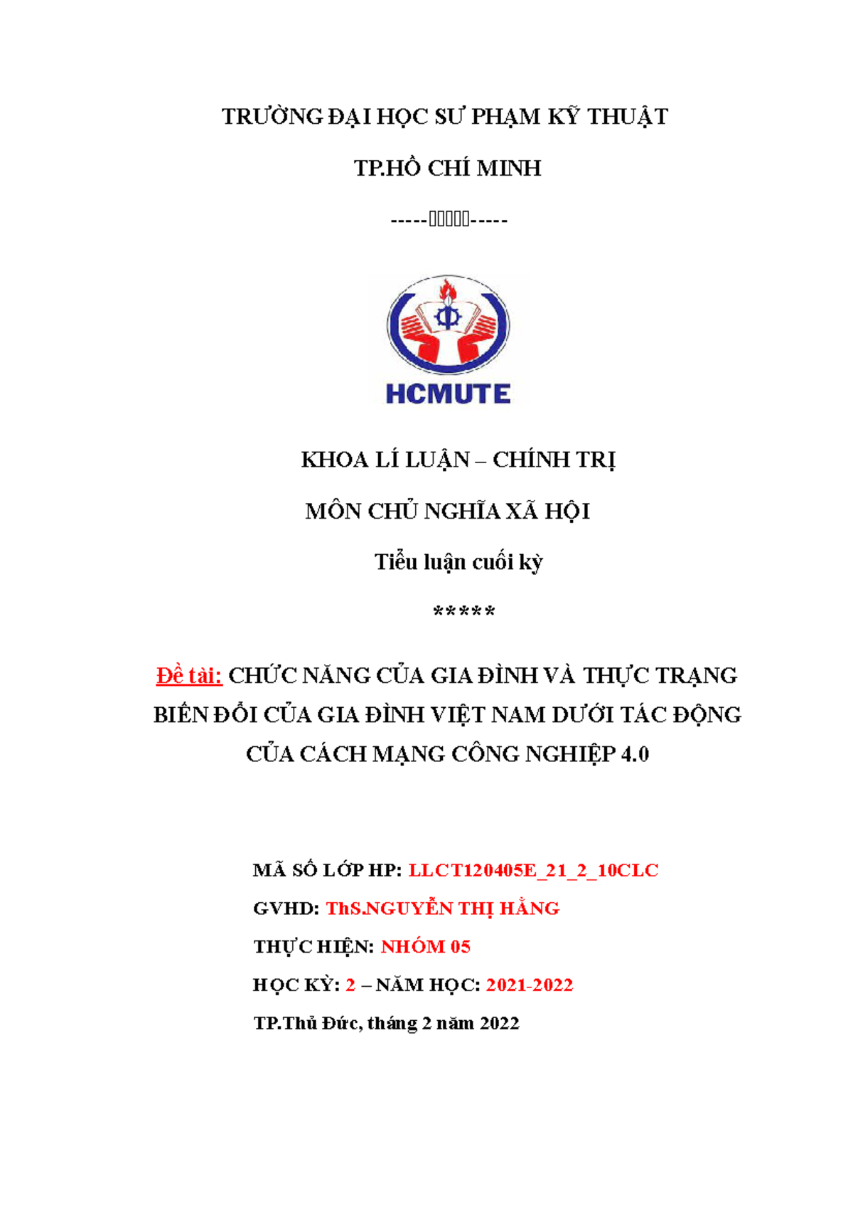 TIEU LUAN CHU Nghia XA HOI NHOM 5 - TRƯỜNG ĐẠI HỌC SƯ PHẠM KỸ THUẬT TPỒ ...