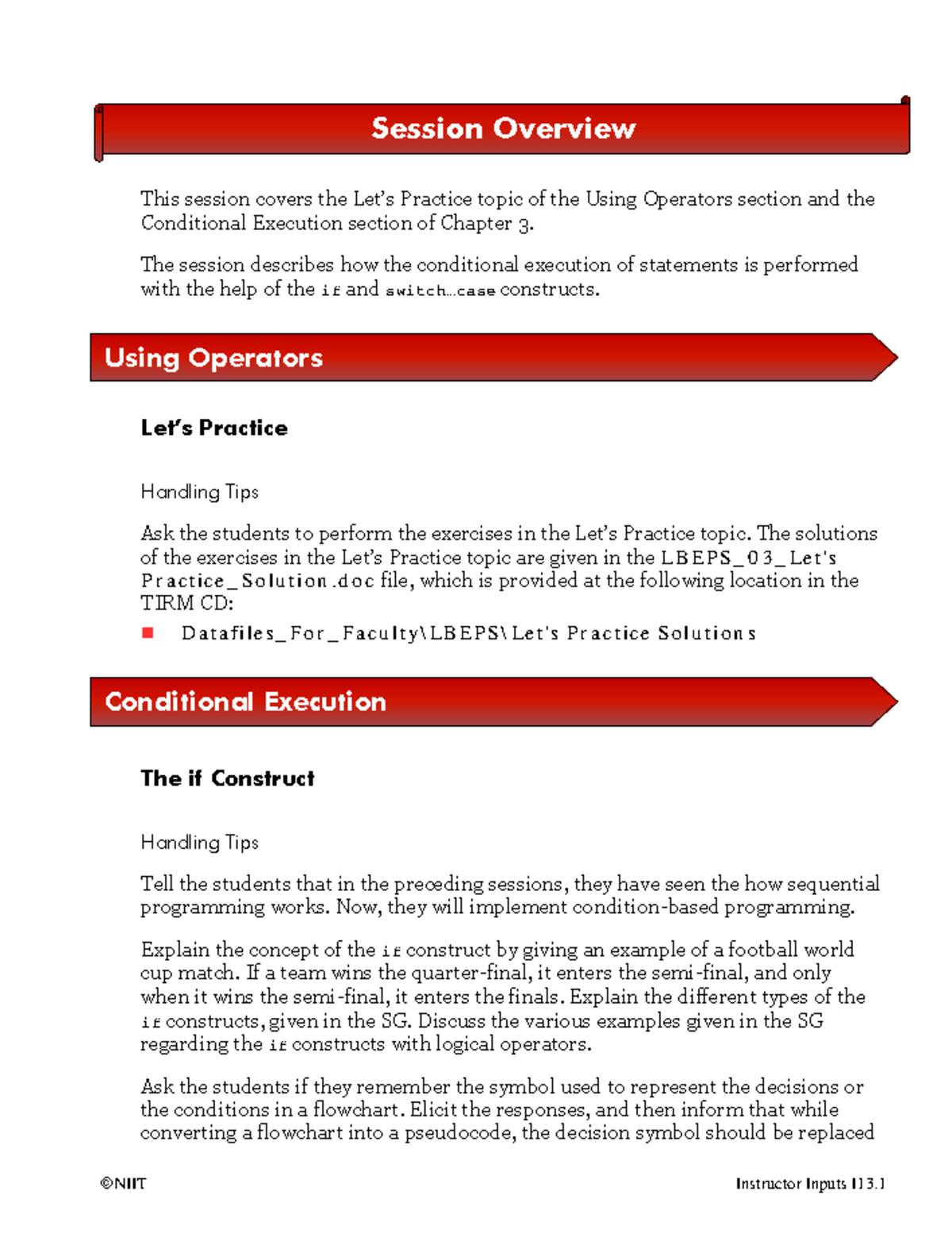 LBEPS I13 Conditional Execution & Operators Practice Session Guide ...