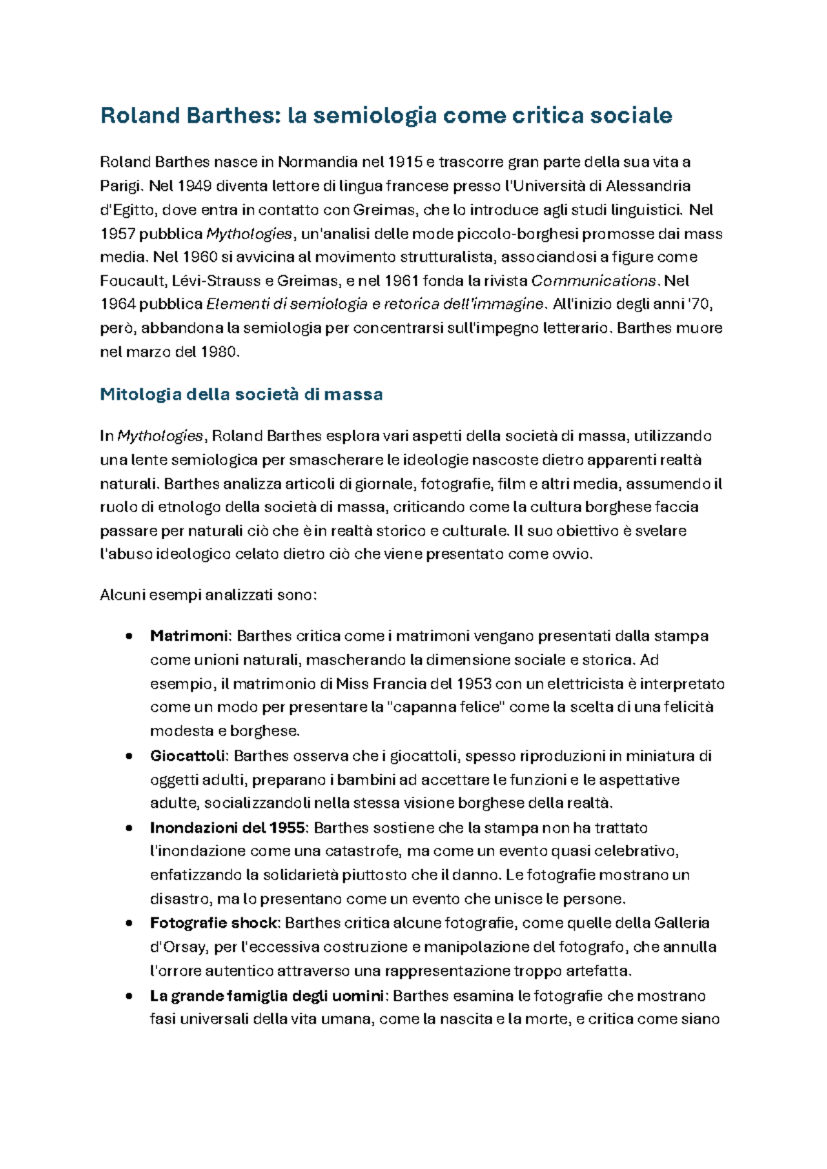 Roland Barthes: Semiologia e Critica Sociale nel XX Secolo - Document Preview