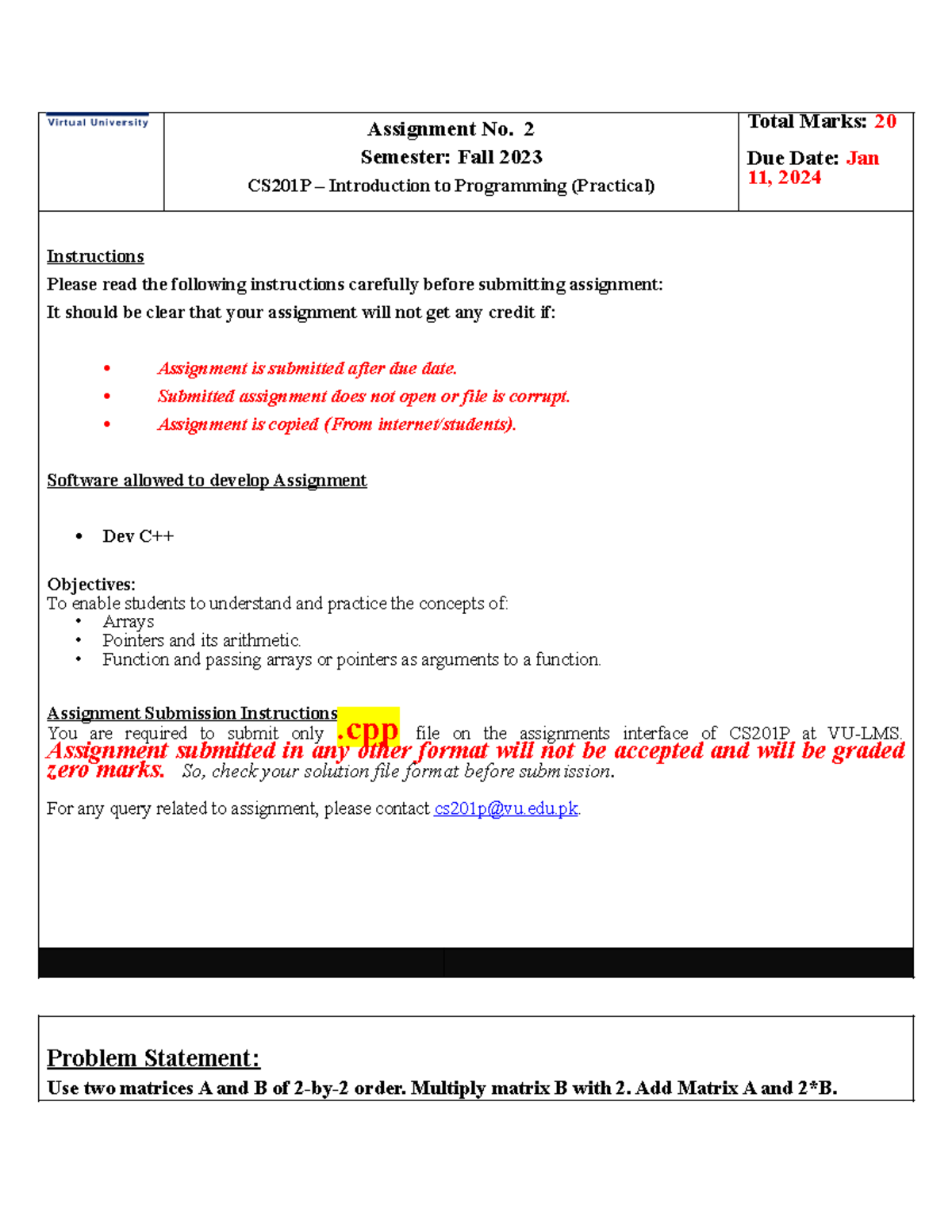 Fall 2023 CS201P Assignment 2: Matrix Operations in C++ - Studocu
