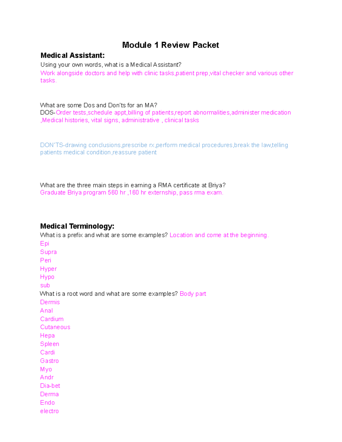 Module 1 Review Guide for Medical Assistant Course - Studocu
