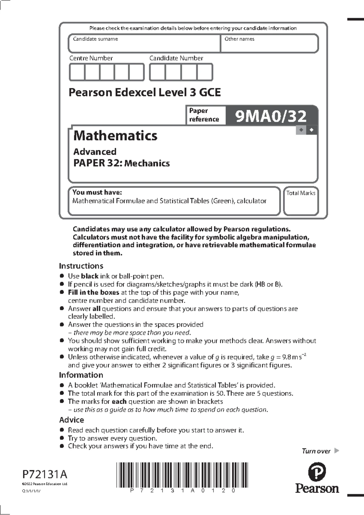 AS Level Math 8MA0/01 June 2022 Paper 1 Worked Solutions - Studocu