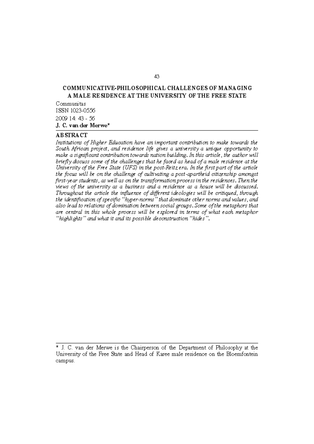 Challenges of Managing Male Residence Life at UFS: A Critical Analysis ...