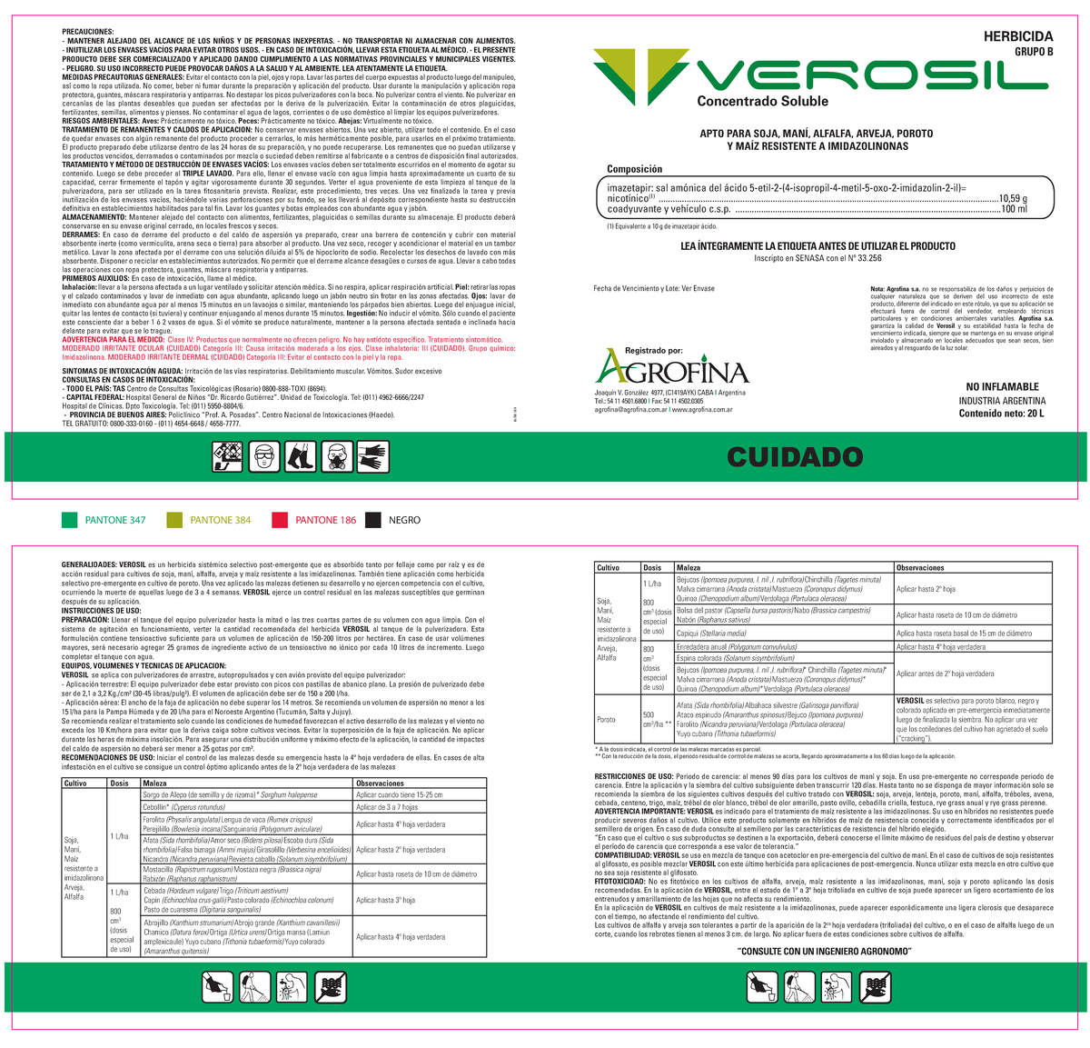 Herbicida Verosil: Instrucciones y Precauciones de Uso 20 L - Studocu