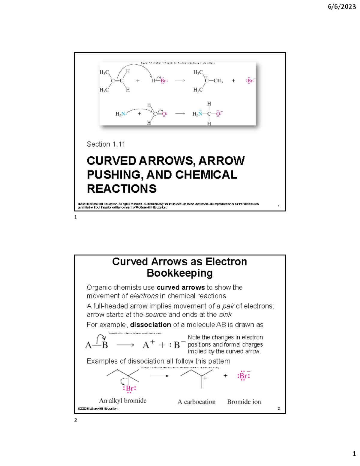 ORGO CH1 - notes - 1 Section 1. CURVED ARROWS, ARROW PUSHING, AND ...
