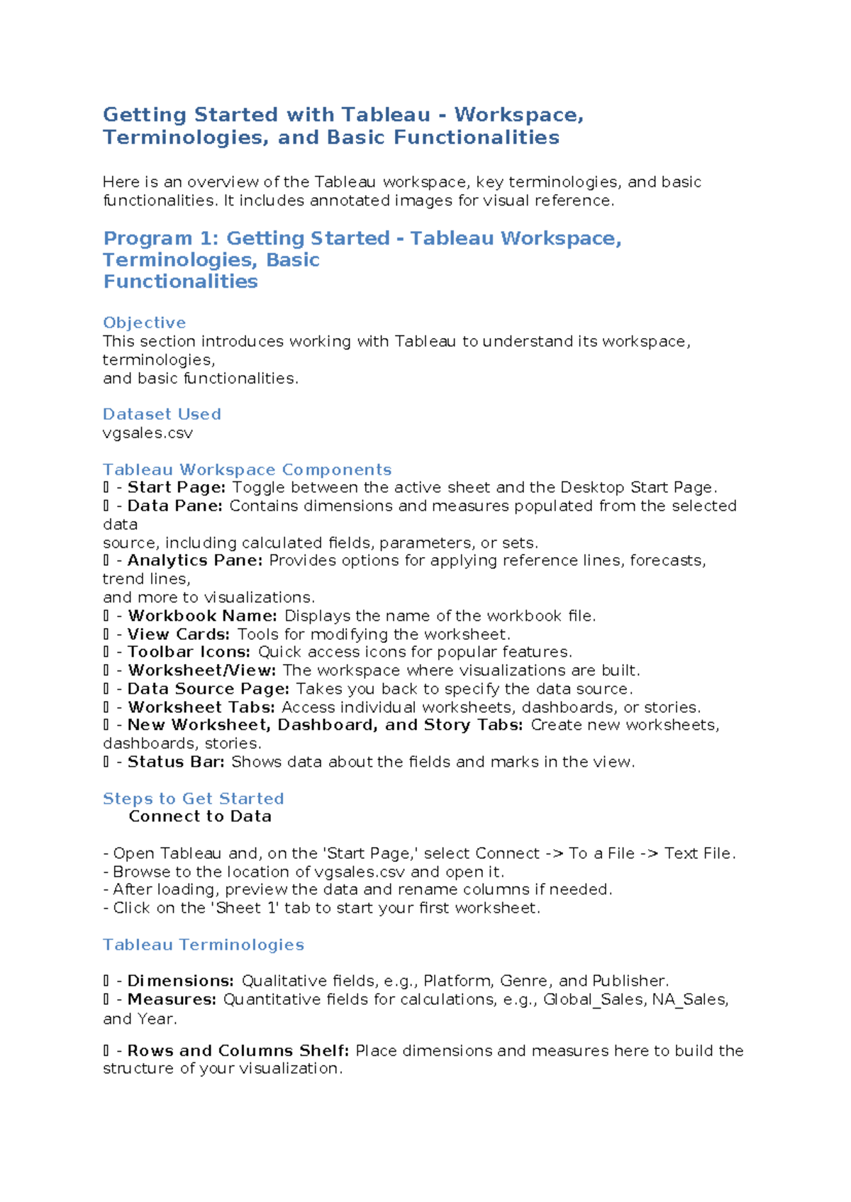 Getting Started with Tableau: Workspace & Terminologies (Lab 1) - Studocu