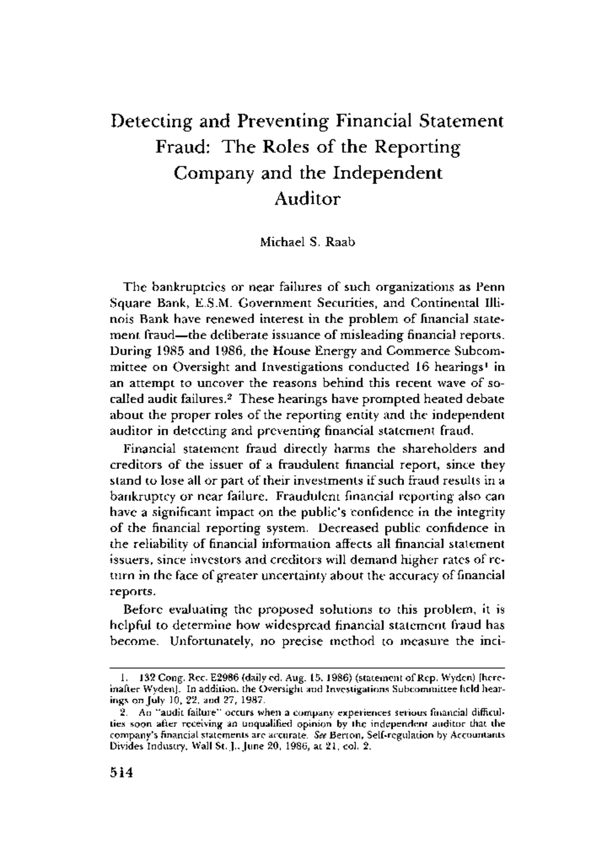 FRAUD IN AUDITING - Detecting and Preventing Financial Statement Fraud ...