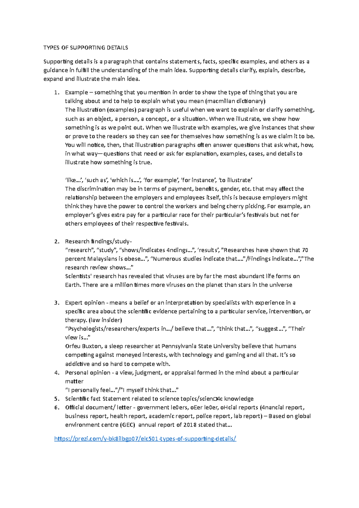 Types of Supporting Details in ELC501: A Comprehensive Guide - Studocu