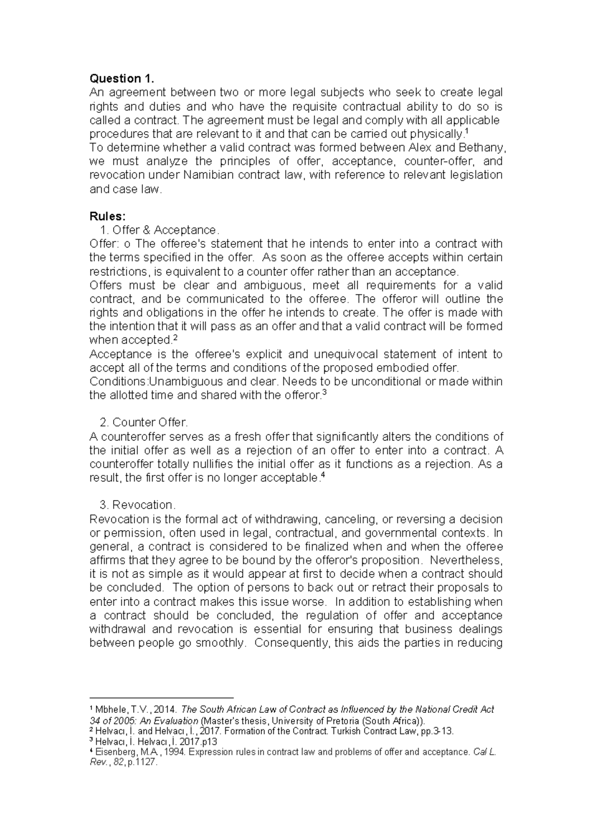 Contract Law Principles: Offer, Acceptance, and Revocation Analysis ...
