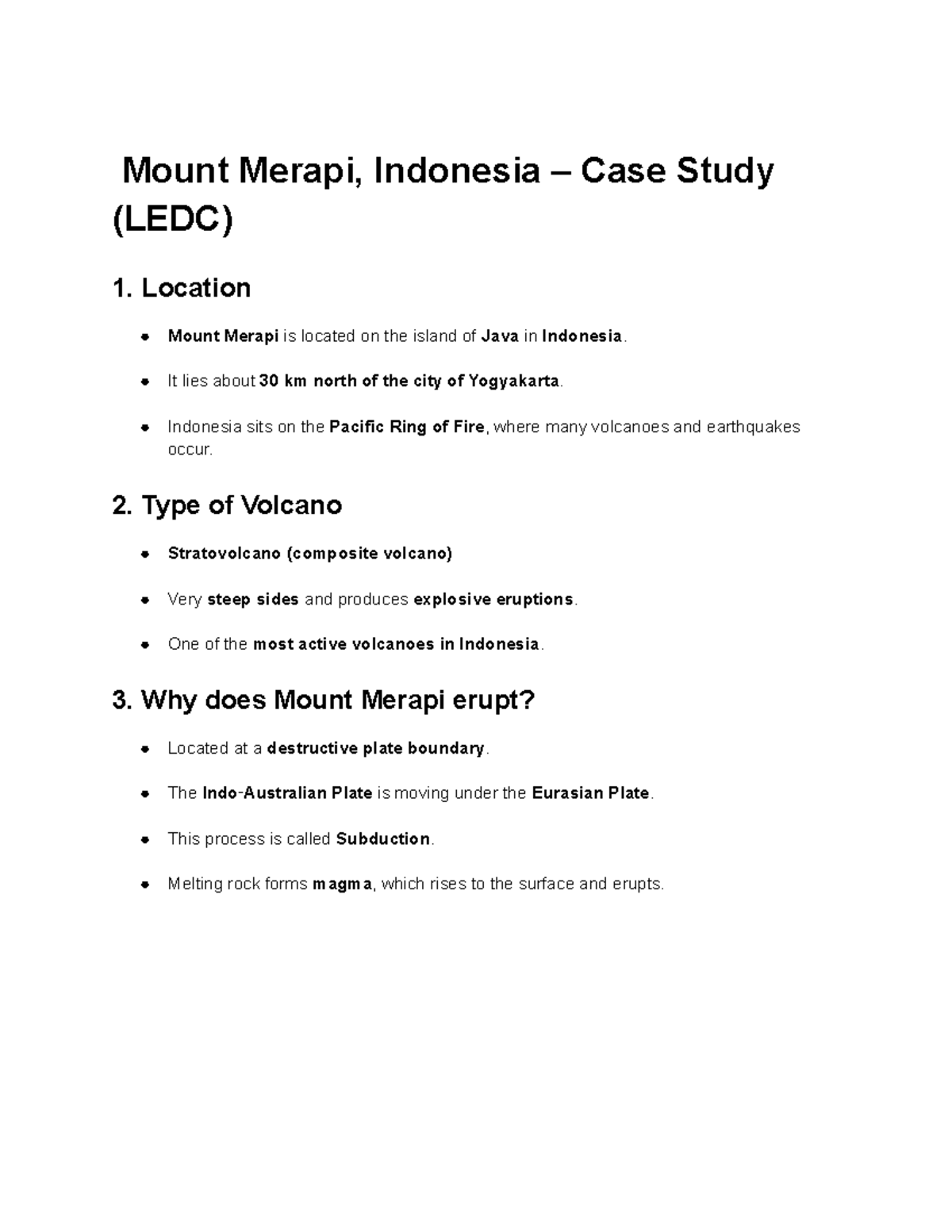 Mount Merapi, Indonesia – LEDC Case Study on Volcanic Activity - Studocu
