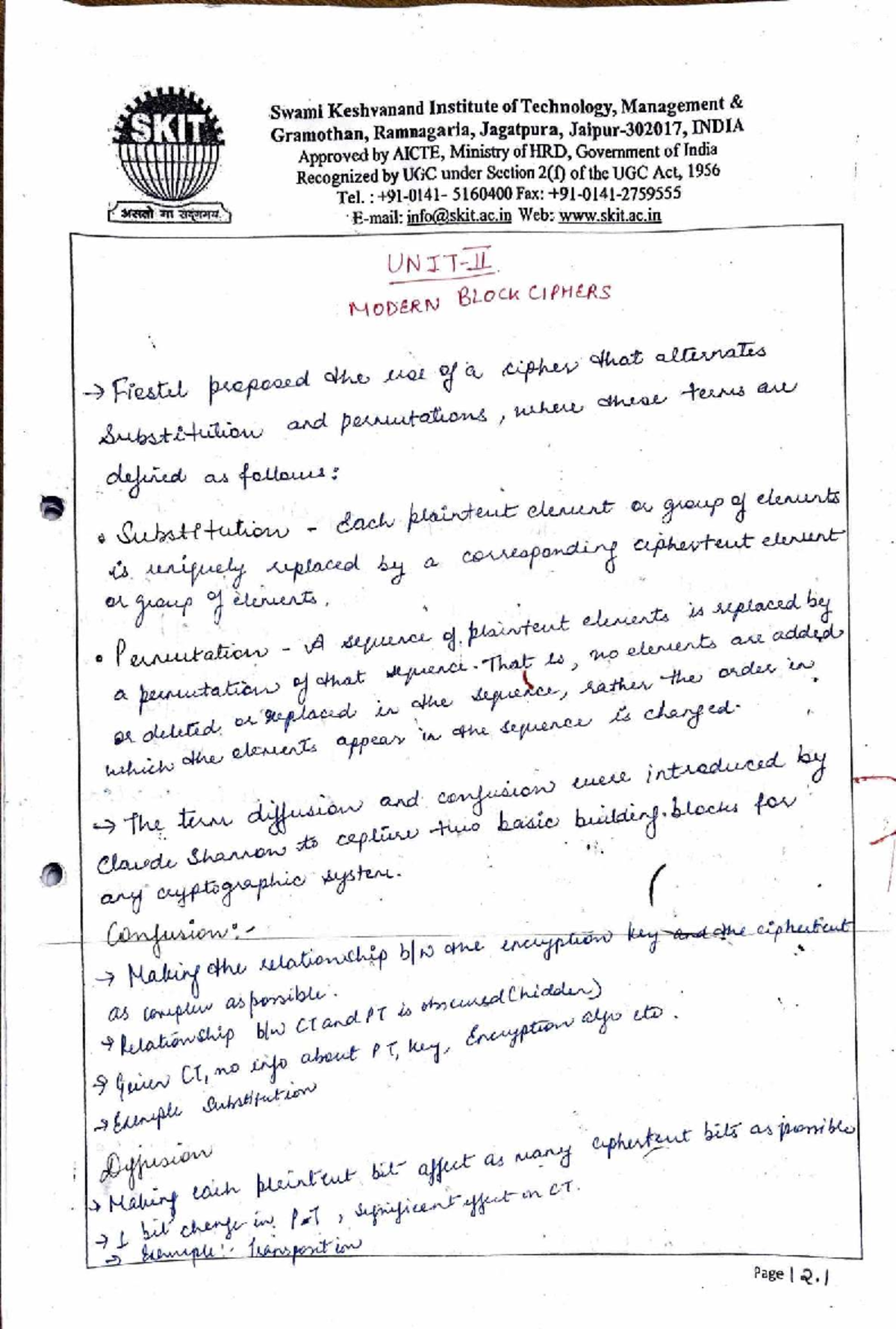 Modern Block Ciphers: Fiestel Cipher & DES Overview (SKIT) - Studocu