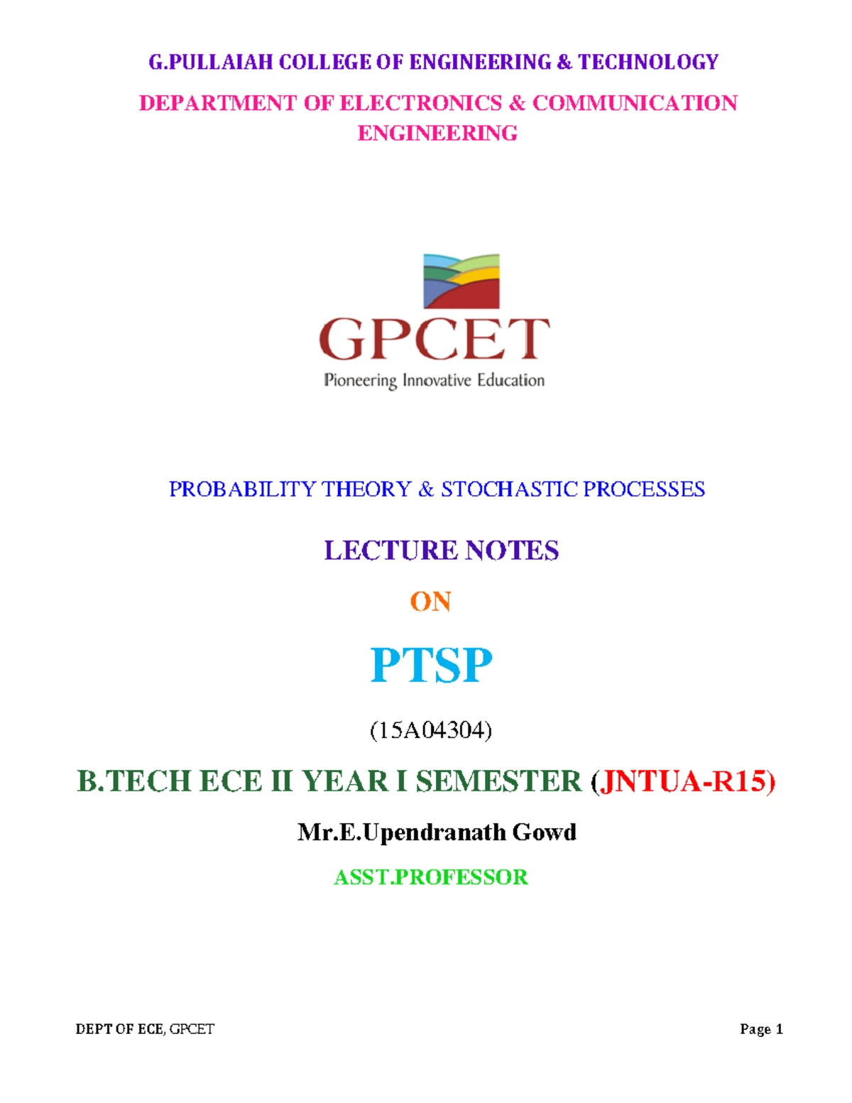 Unit 3: Stochastic Processes - Characteristics & Statistical Analysis ...