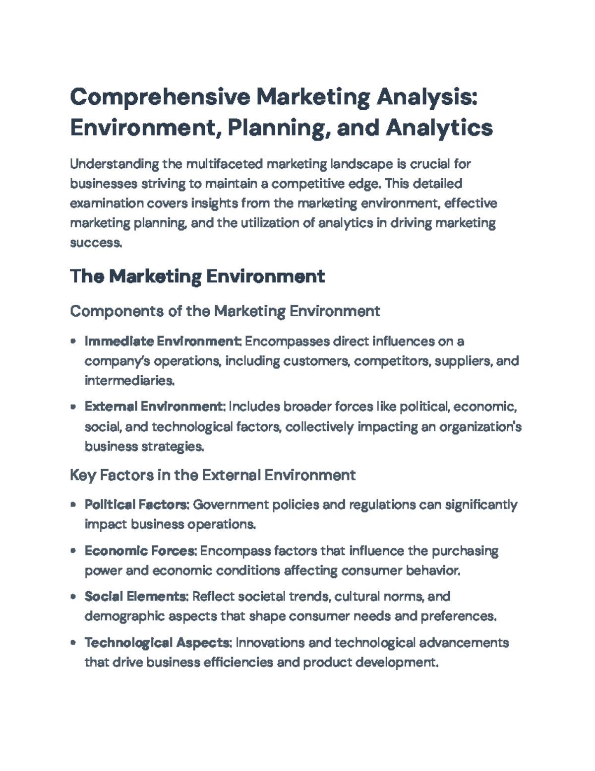 Comprehensive Marketing Analysis: Environment, Planning & Analytics ...