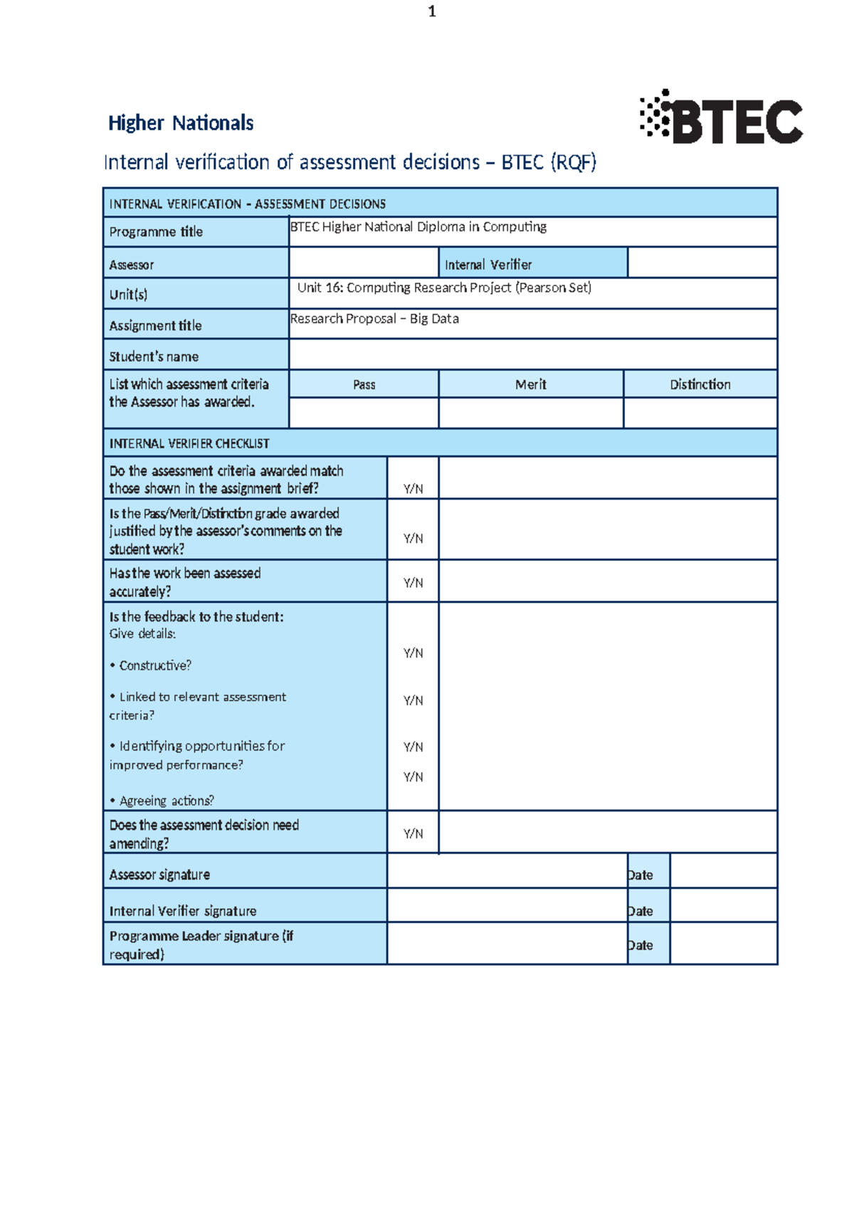 Unit 16 Proposal: Big Data Research Project - BTEC HND Computing - Studocu