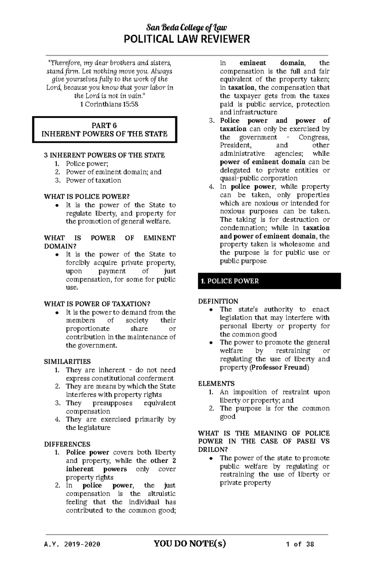Political Law Reviewer: Inherent Powers of the State (POL LAW 6) - Studocu