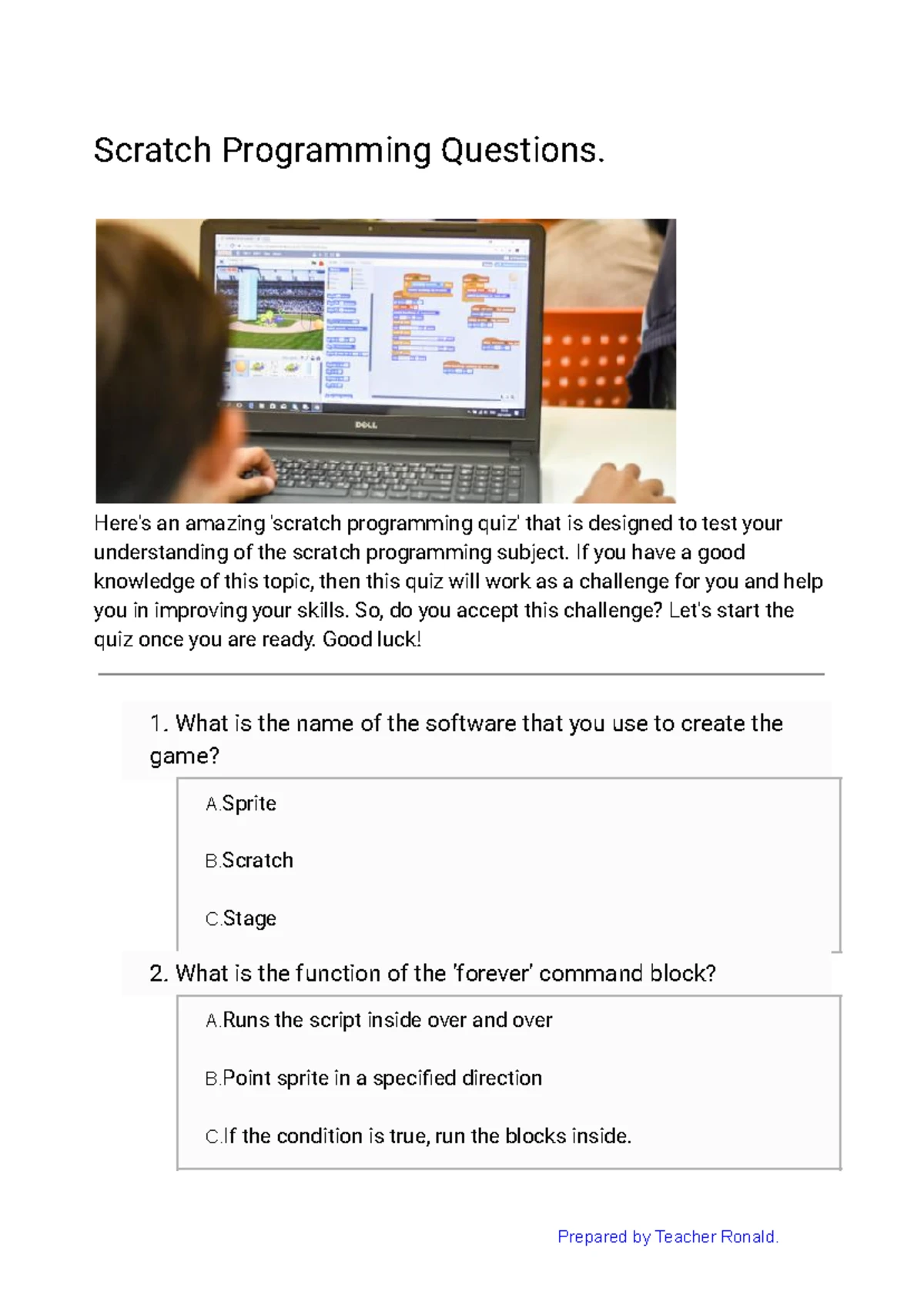 SCRATCH TUTORIAL: CREATING A QUIZ (DIGITAL CONTENT CREATION) - Studocu