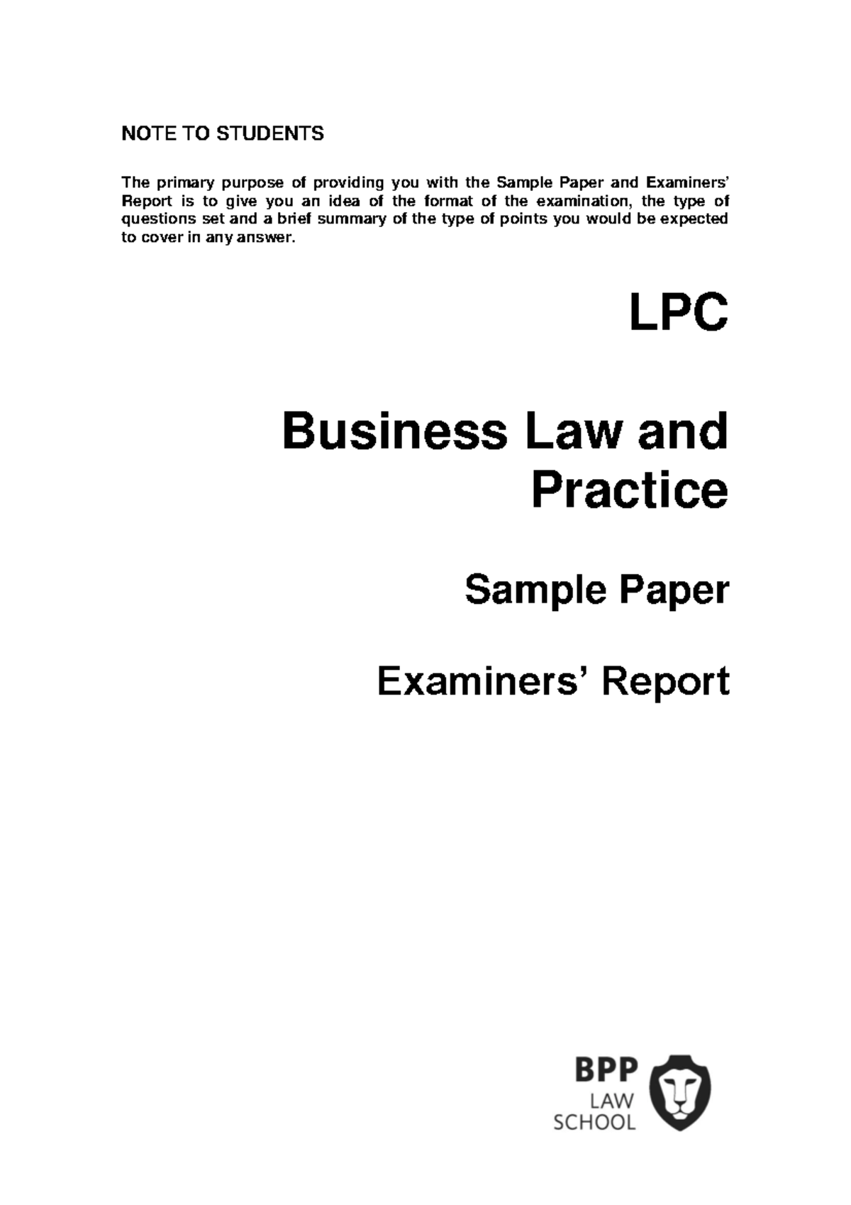 LPC BLP 2021-22 Sample Paper Examiner's Report and Analysis - Studocu