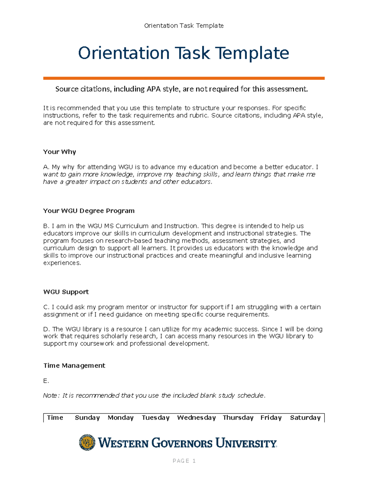 Orientation Task Template (1) - Orientation Task Template Orientation ...