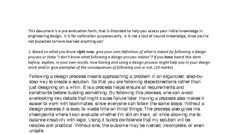 GNG1103 Initial Knowledge Assessment: Design Process & Presentation ...